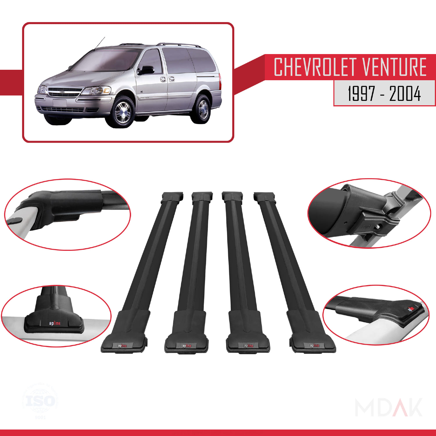 Chevrolet Venture 1997-2004 Arası ile Uyumlu FLY Model Ara Atkı Tavan Barı Siyah 4 Adet - Görsel 4
