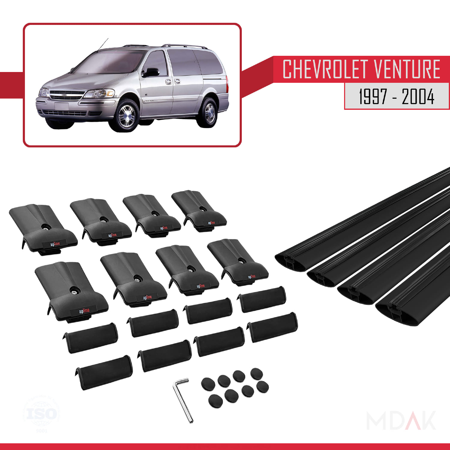 Chevrolet Venture 1997-2004 Arası ile Uyumlu FLY Model Ara Atkı Tavan Barı Siyah 4 Adet - Görsel 5