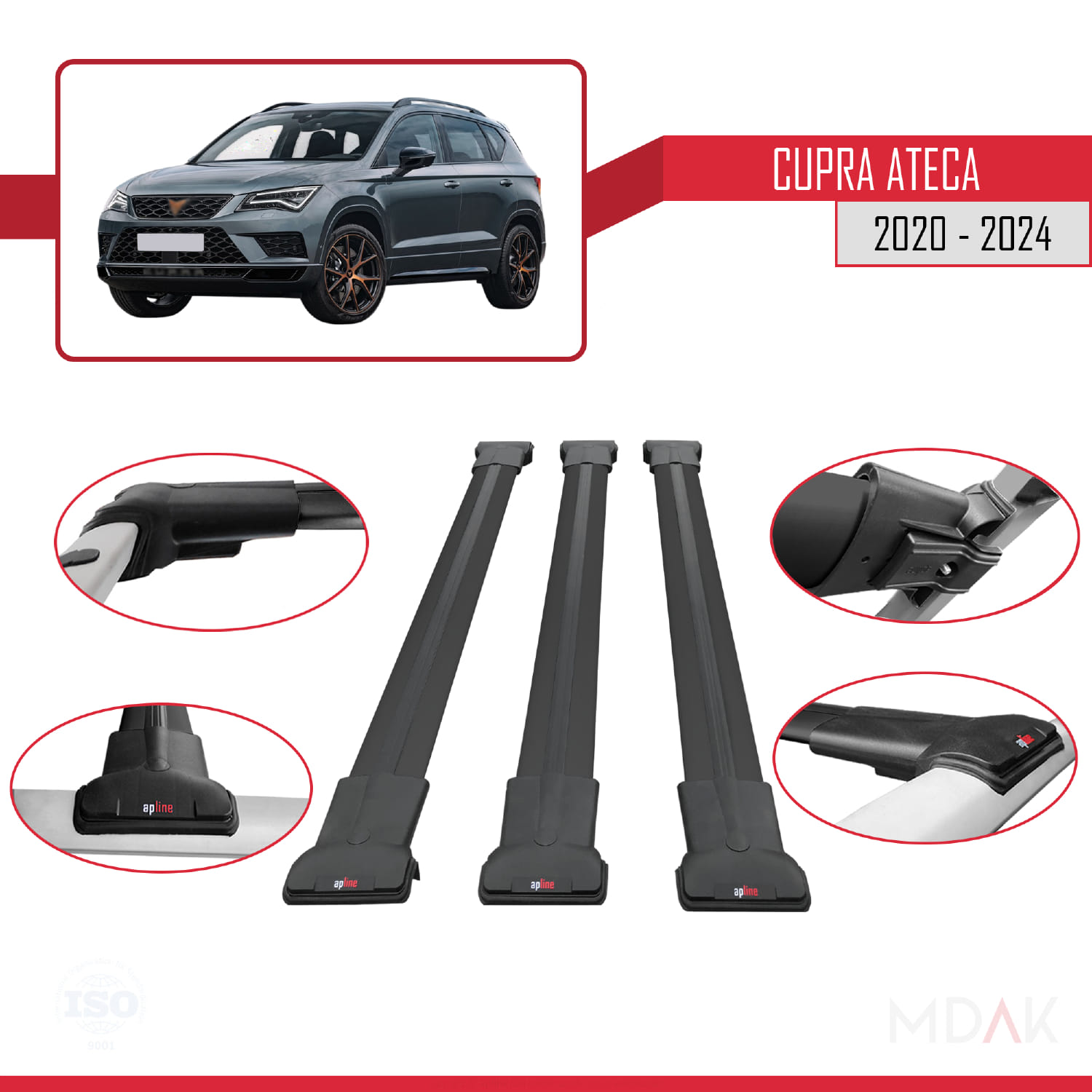 Cupra Ateca 2020-2024 Arası ile Uyumlu FLY Model Ara Atkı Tavan Barı Siyah 3 Adet - Görsel 4