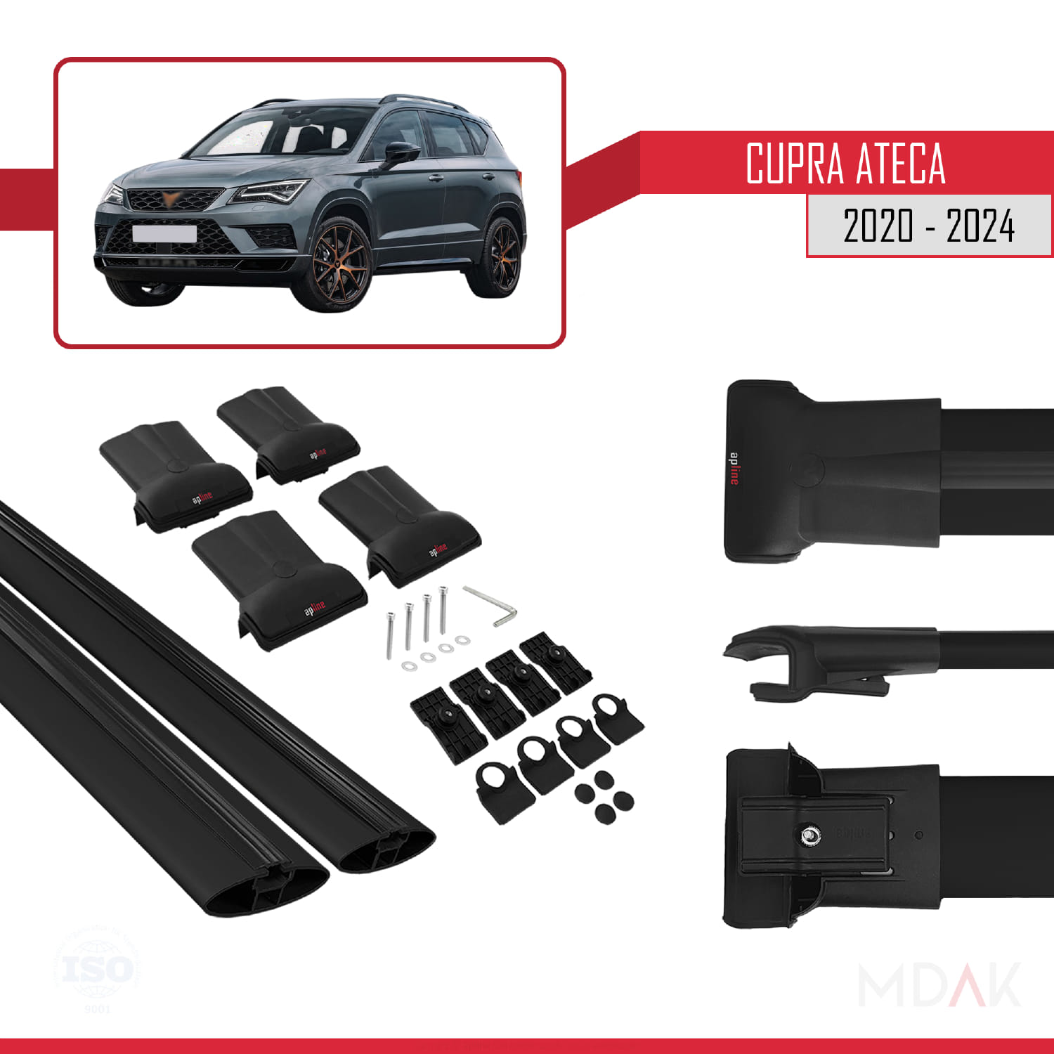 Cupra Ateca 2020-2024 Arası ile Uyumlu FLY Model Ara Atkı Tavan Barı Siyah 2 Adet - Görsel 5