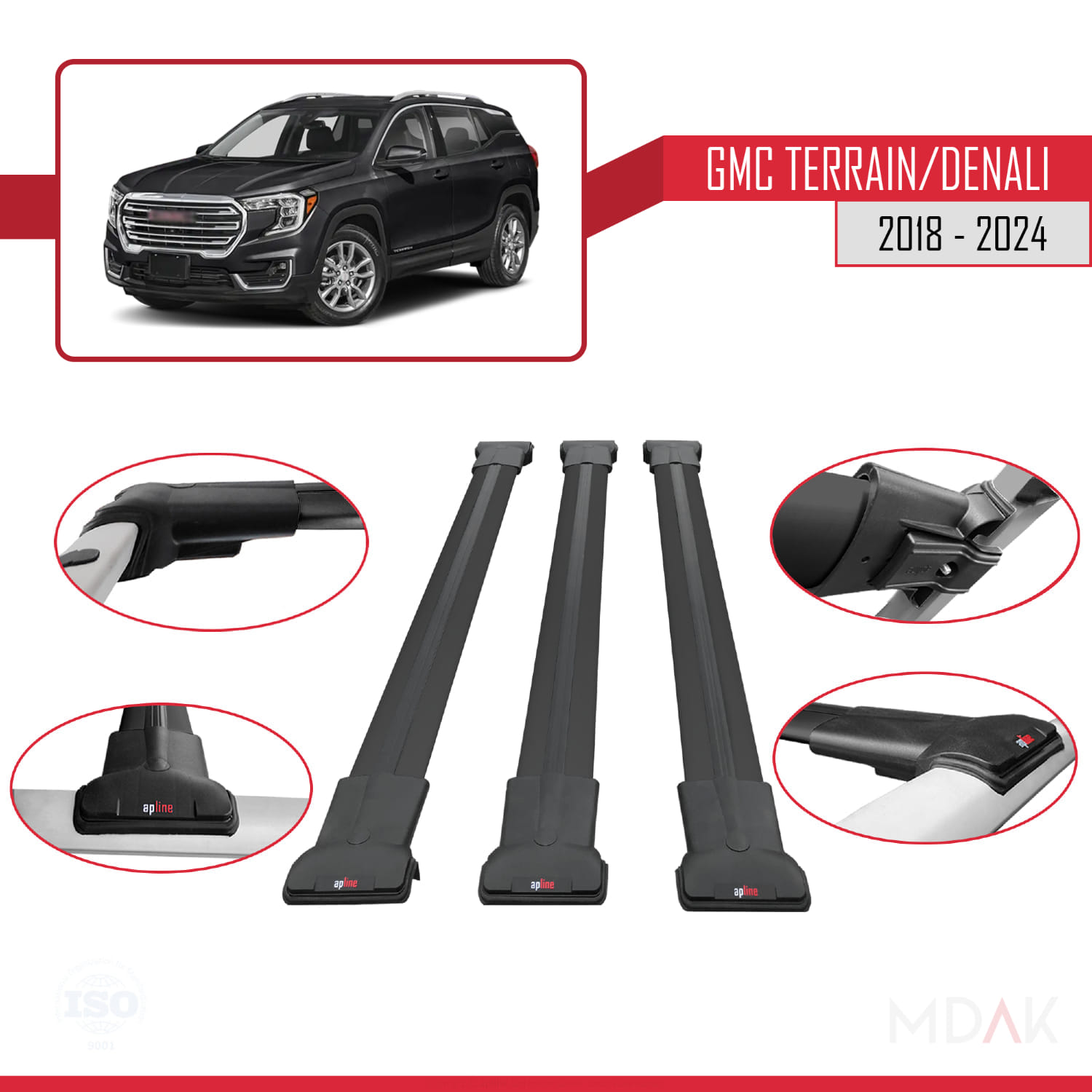 GMC Terrain / Denali 2018-2024 Arası ile Uyumlu FLY Model Ara Atkı Tavan Barı Siyah 3 Adet - Görsel 4