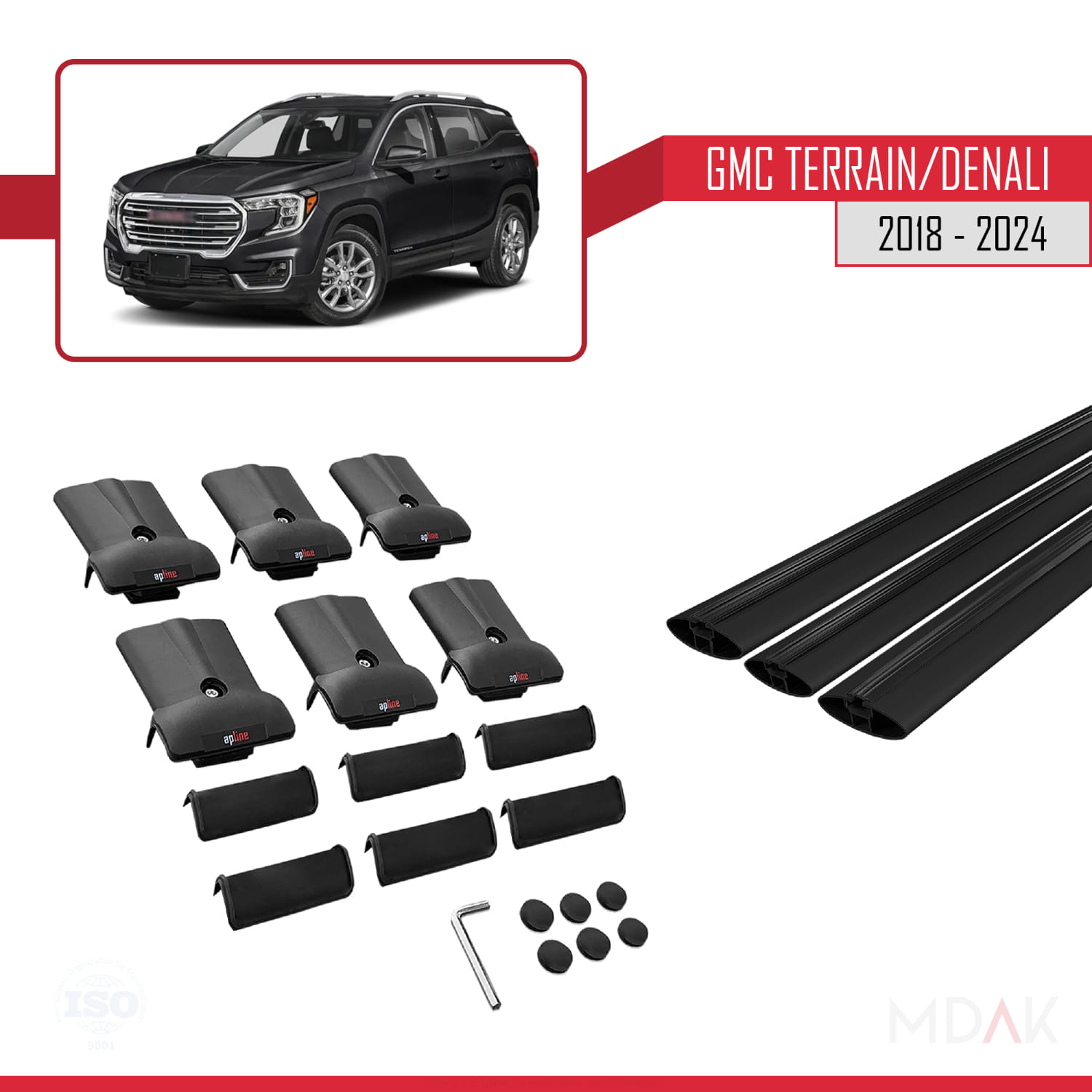 GMC Terrain / Denali 2018-2024 Arası ile Uyumlu FLY Model Ara Atkı Tavan Barı Siyah 3 Adet - Görsel 5