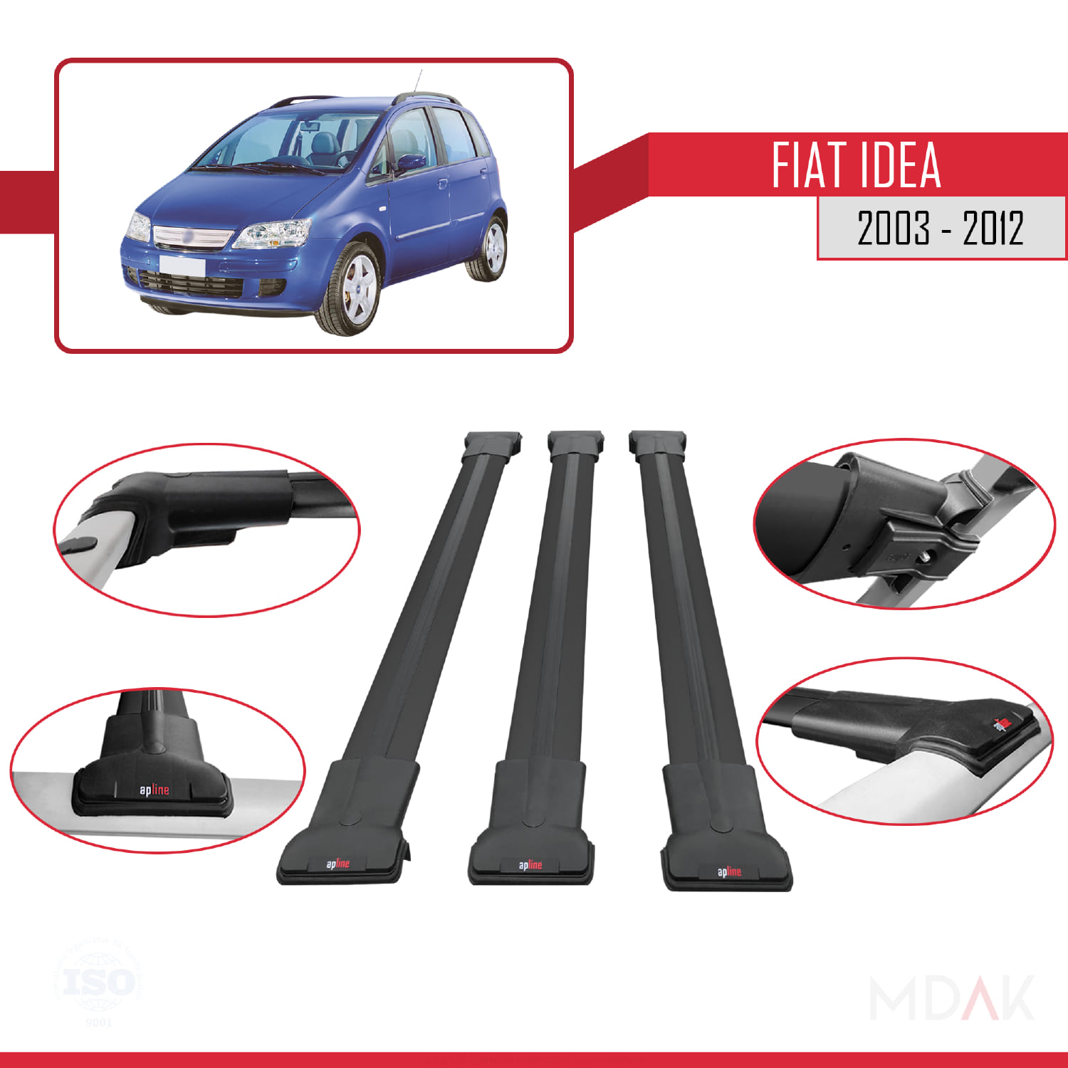 Fiat Idea 2003-2012 Arası ile Uyumlu FLY Model Ara Atkı Tavan Barı Siyah 3 Adet - Görsel 4