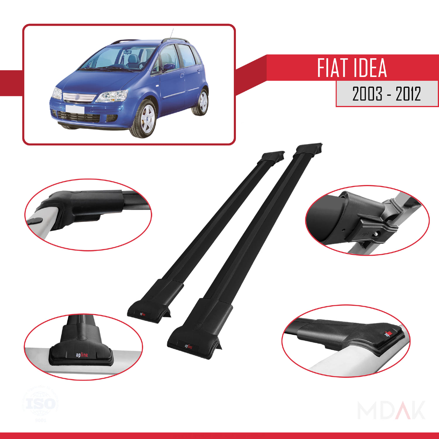 Fiat Idea 2003-2012 Arası ile Uyumlu FLY Model Ara Atkı Tavan Barı Siyah 2 Adet - Görsel 3