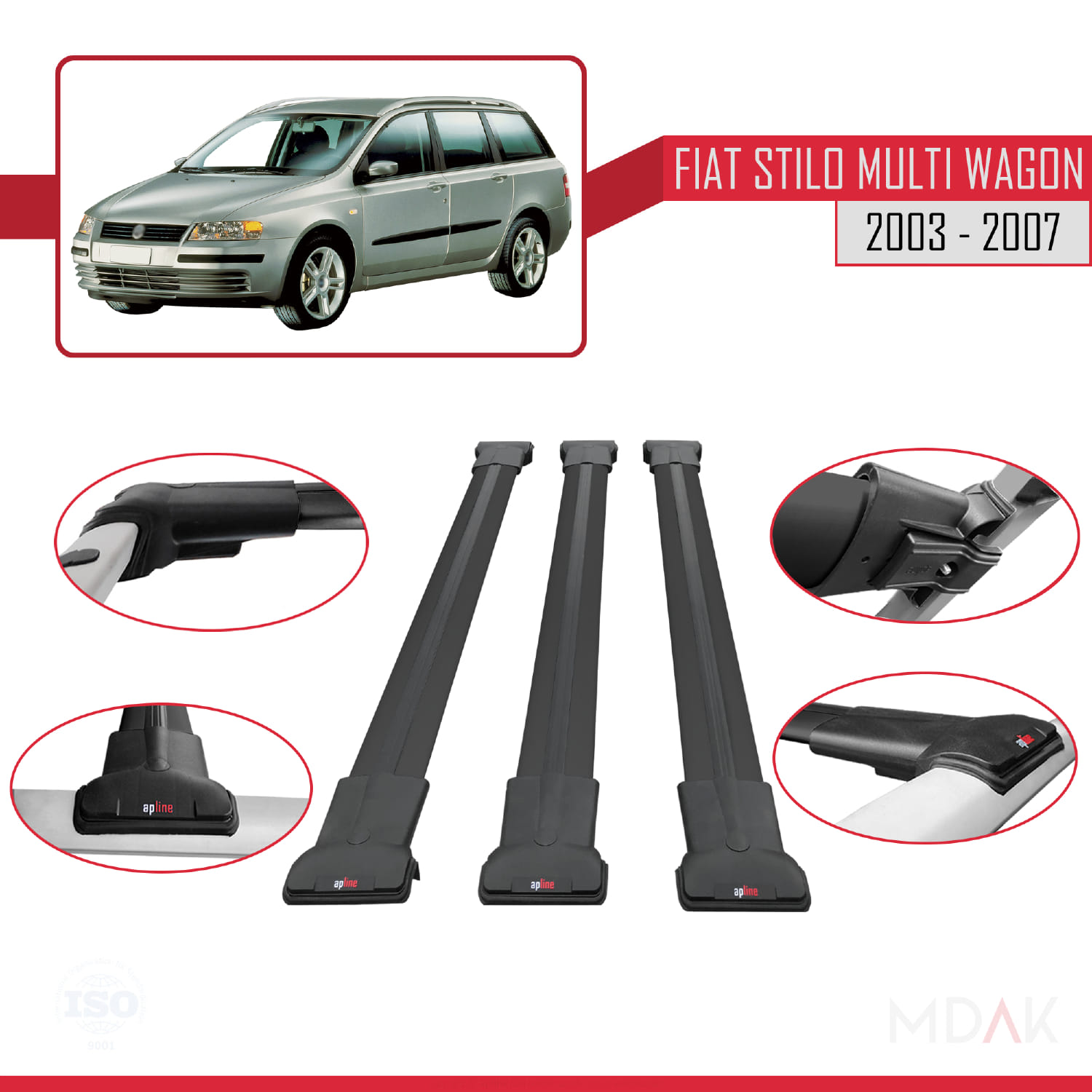 Fiat Stilo Multi Wagon 2003-2007 Arası ile Uyumlu FLY Model Ara Atkı Tavan Barı Siyah 3 Adet - Görsel 4