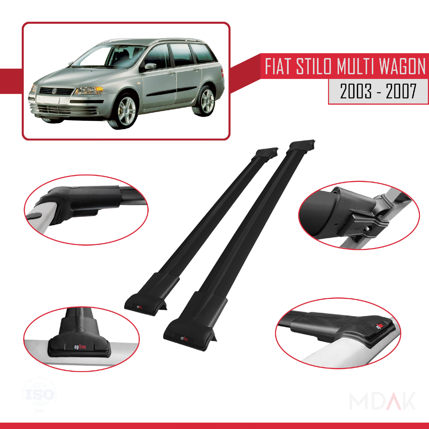 Fiat Stilo Multi Wagon 2003-2007 Arası ile Uyumlu FLY Model Ara Atkı Tavan Barı Siyah 2 Adet - Görsel 3