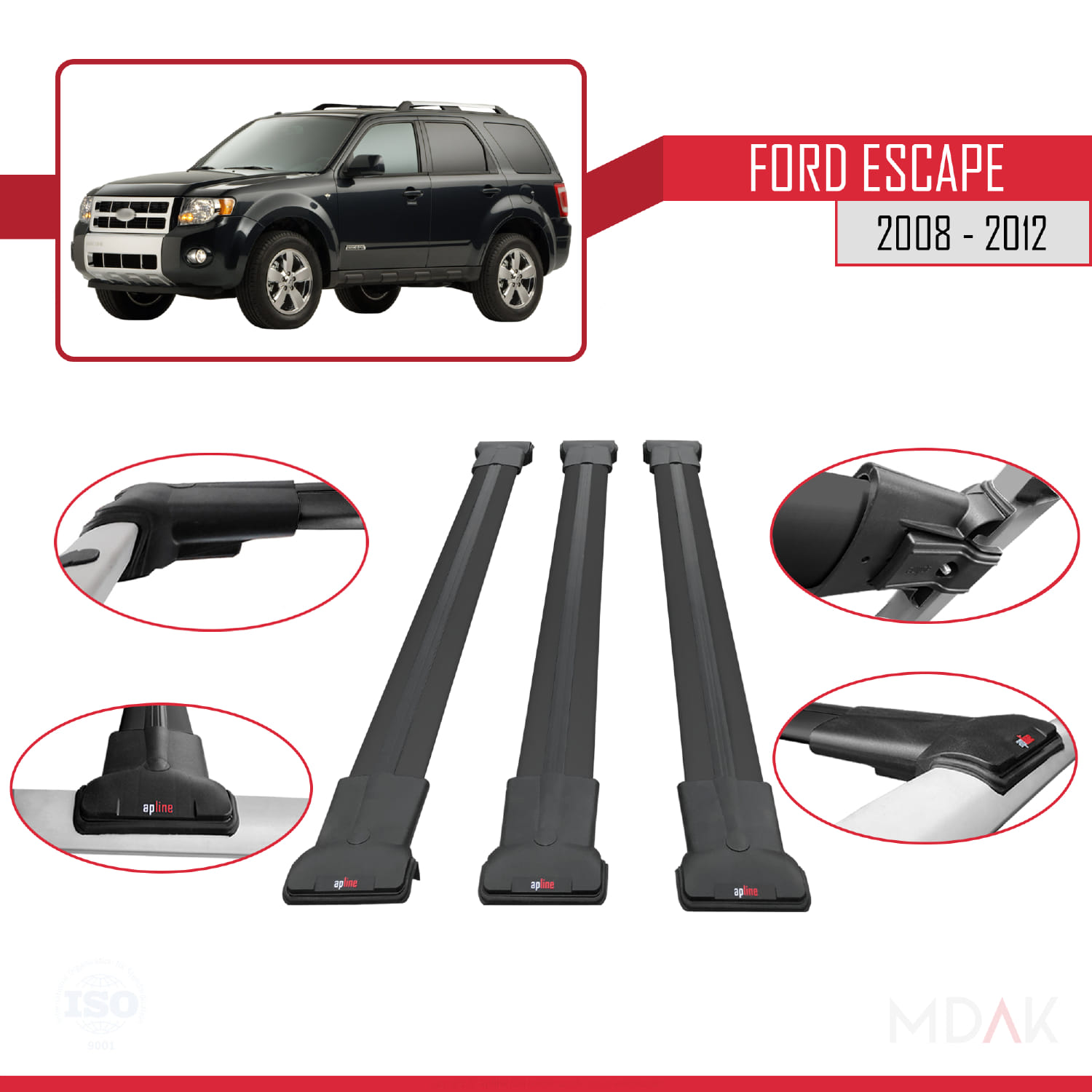 Ford Escape 2008-2012 Arası ile Uyumlu FLY Model Ara Atkı Tavan Barı Siyah 3 Adet - Görsel 4