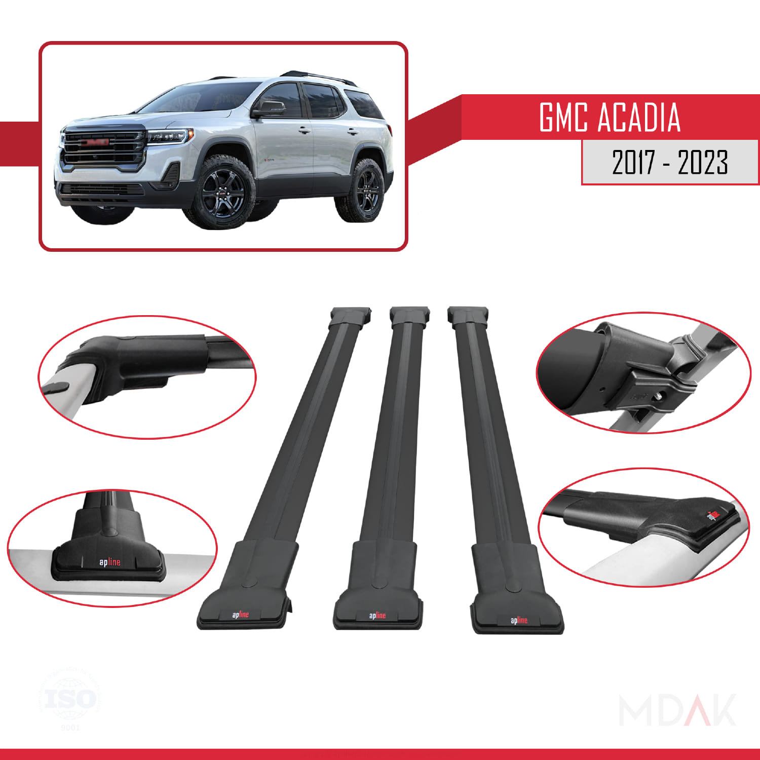 GMC Acadia 2017-2023 Arası ile Uyumlu FLY Model Ara Atkı Tavan Barı Siyah 3 Adet - Görsel 4