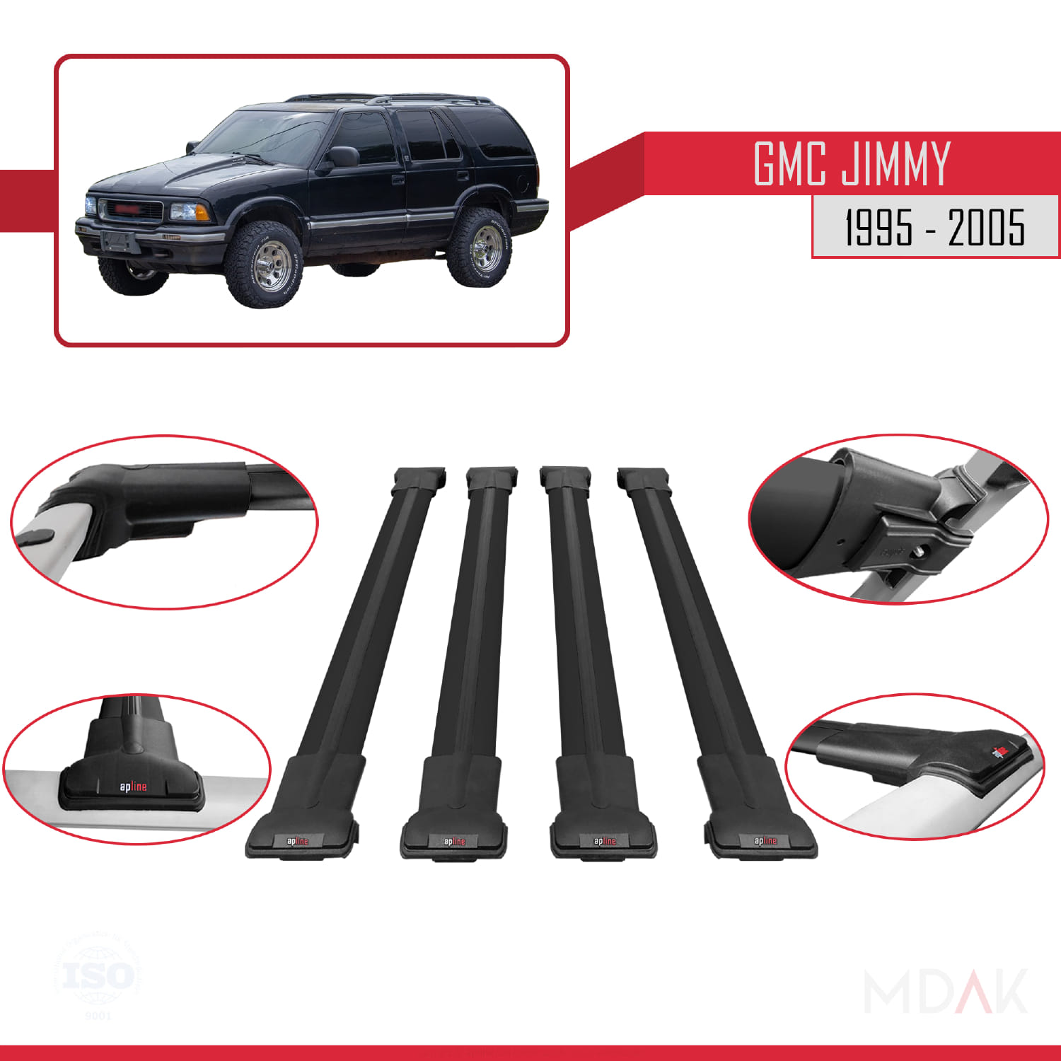 GMC Jimmy 1995-2005 Arası ile Uyumlu FLY Model Ara Atkı Tavan Barı Siyah 4 Adet - Görsel 4