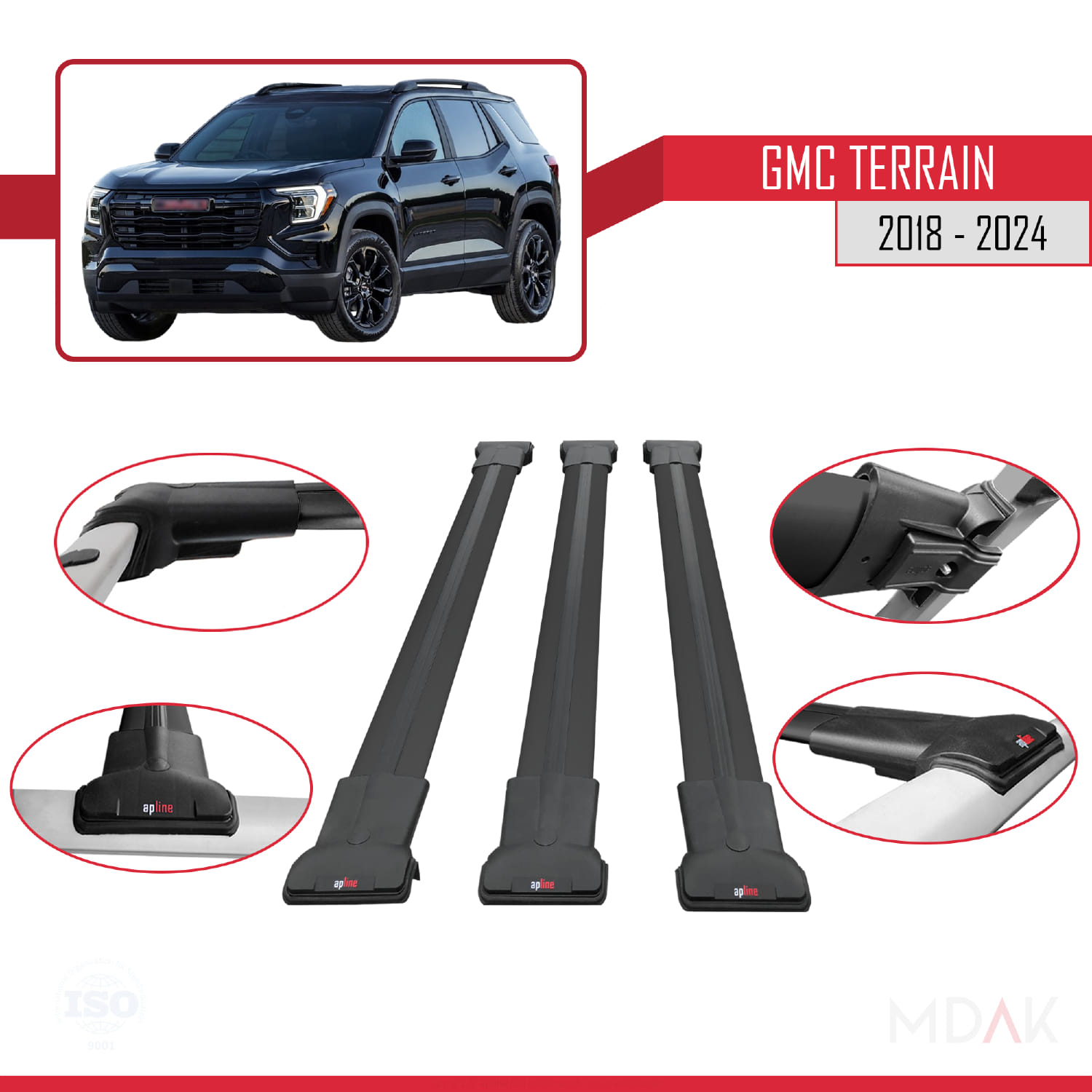 GMC Terrain 2018-2024 Arası ile Uyumlu FLY Model Ara Atkı Tavan Barı Siyah 3 Adet - Görsel 4
