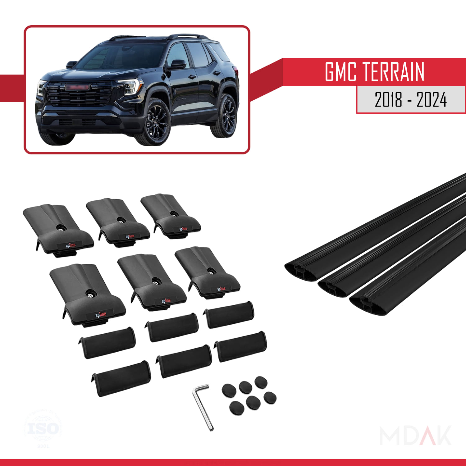 GMC Terrain 2018-2024 Arası ile Uyumlu FLY Model Ara Atkı Tavan Barı Siyah 3 Adet - Görsel 5