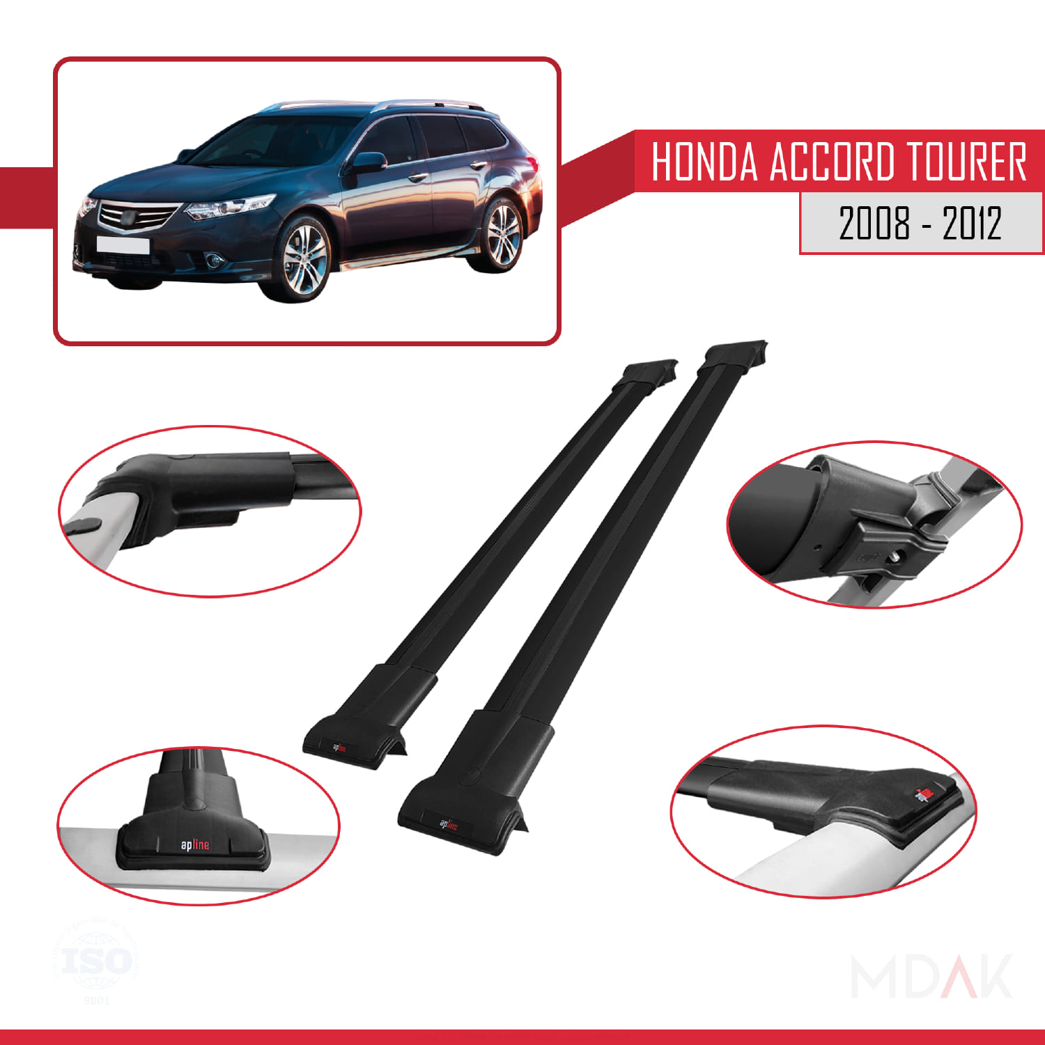 Honda Accord Tourer 2008-2012 Arası ile Uyumlu FLY Model Ara Atkı Tavan Barı Siyah 2 Adet - Görsel 3