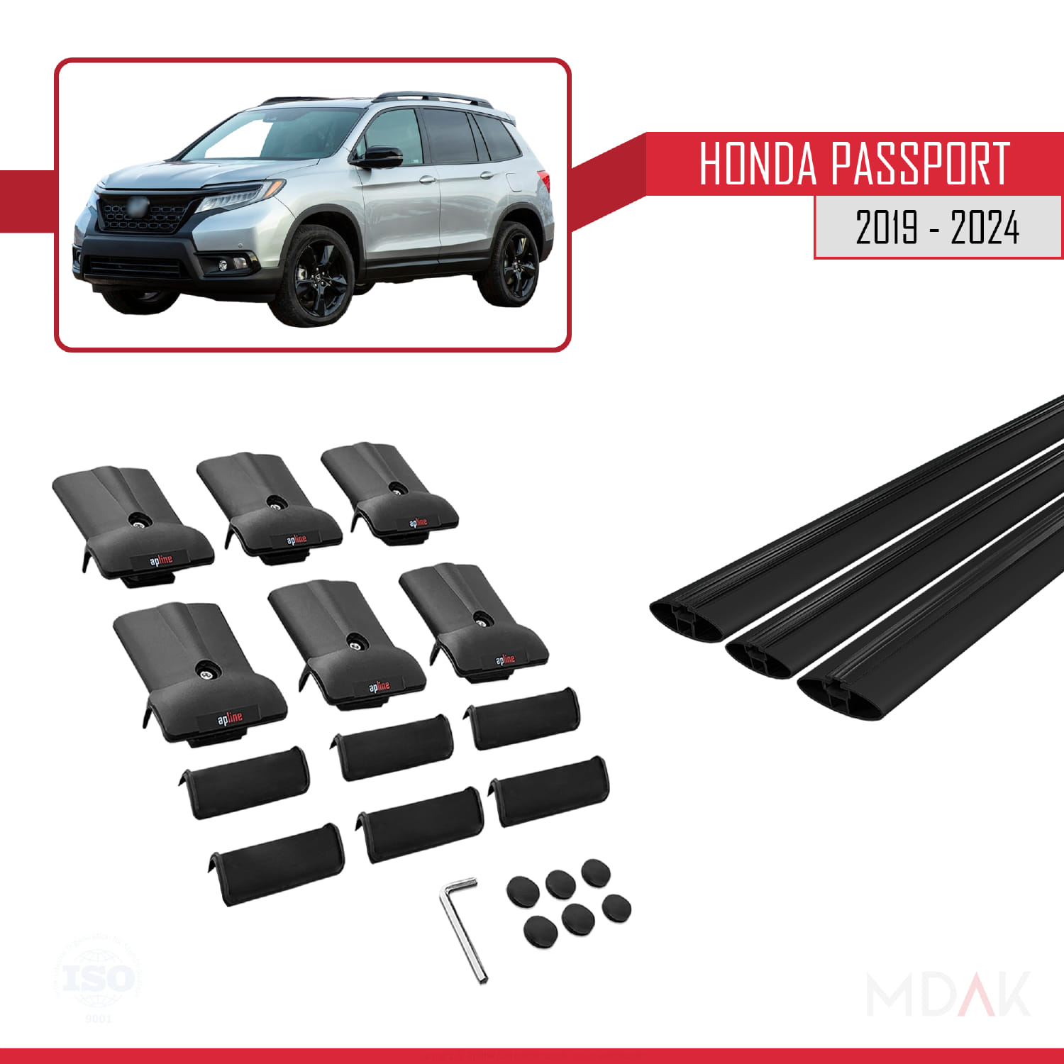 Honda Passport 2019-2024 Arası ile Uyumlu FLY Model Ara Atkı Tavan Barı Siyah 3 Adet - Görsel 5
