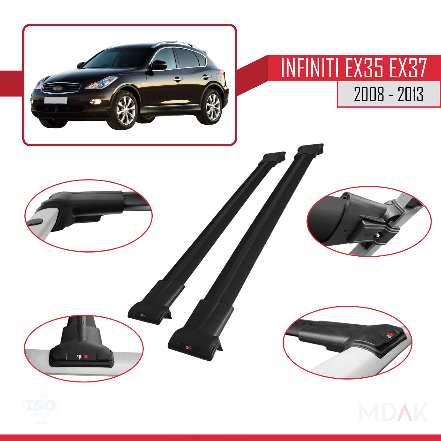 Infiniti EX35 EX37 2008-2013 Arası ile Uyumlu FLY Model Ara Atkı Tavan Barı Siyah 2 Adet - Görsel 3