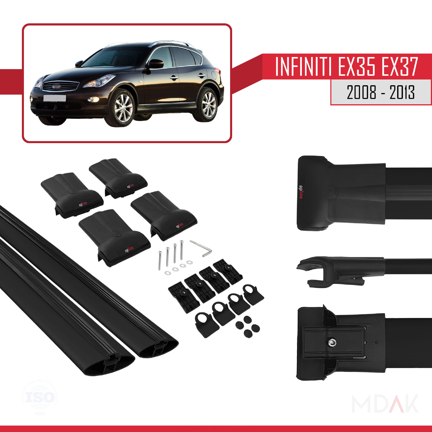 Infiniti EX35 EX37 2008-2013 Arası ile Uyumlu FLY Model Ara Atkı Tavan Barı Siyah 2 Adet - Görsel 5