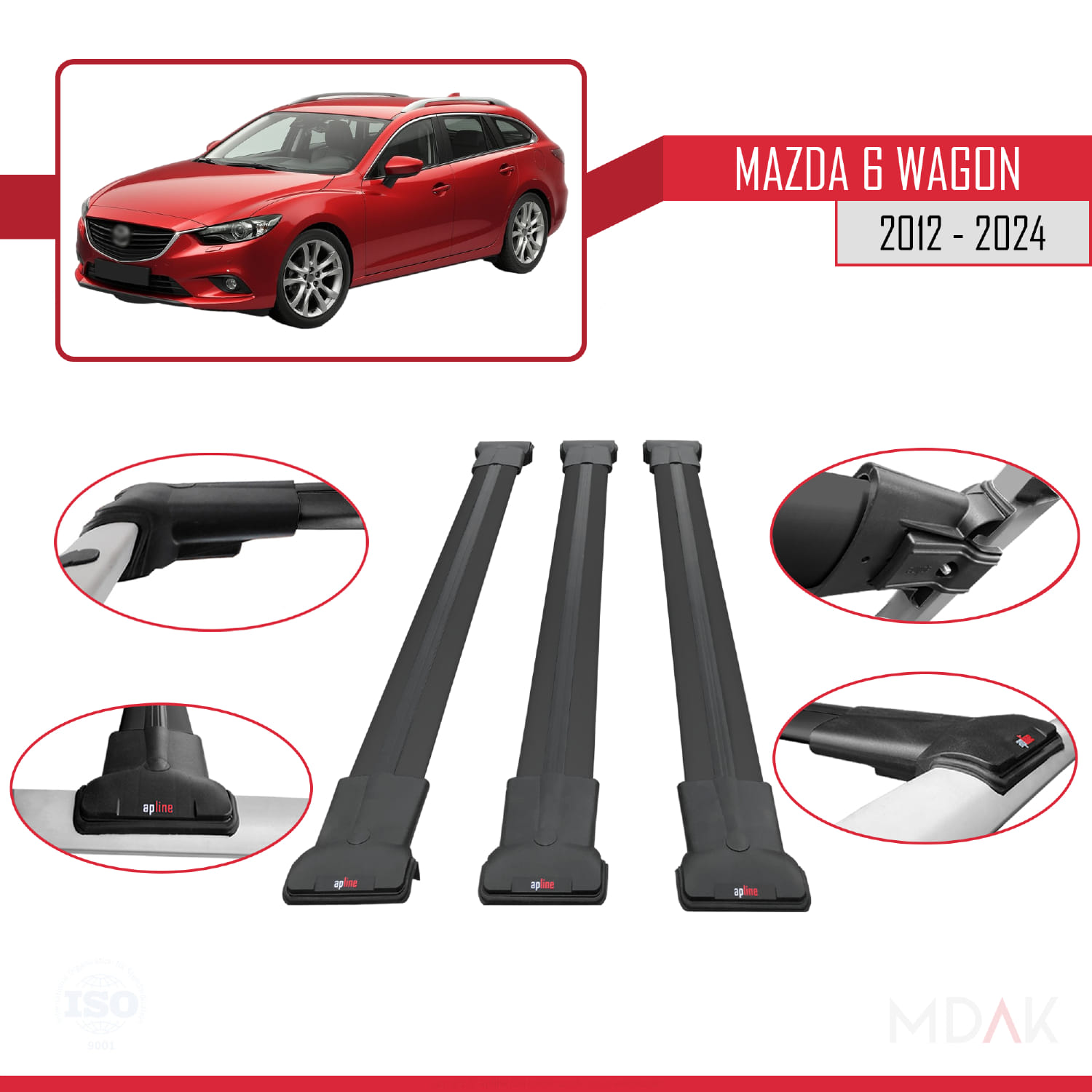 Mazda 6 Wagon 2012-2024 Arası ile Uyumlu FLY Model Ara Atkı Tavan Barı Siyah 3 Adet - Görsel 4