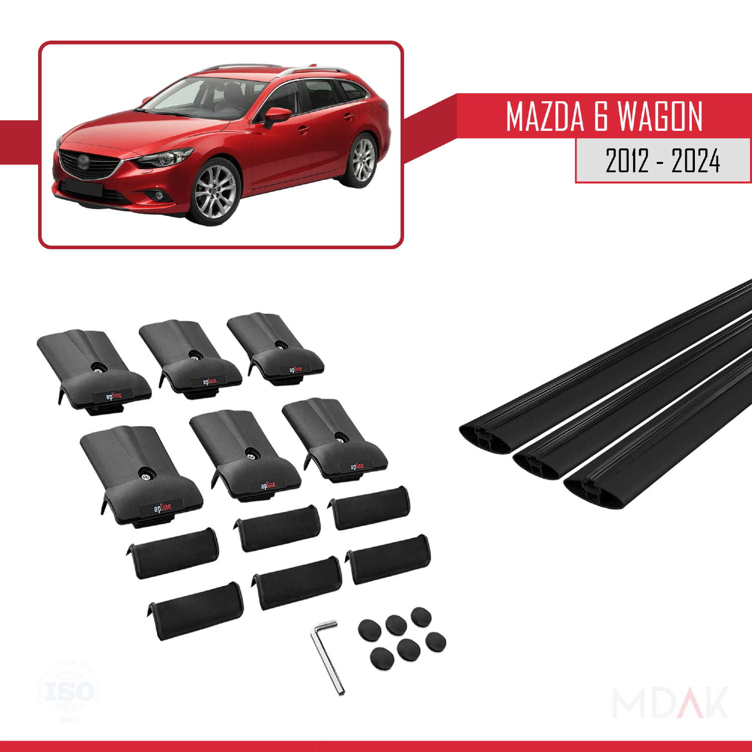 Mazda 6 Wagon 2012-2024 Arası ile Uyumlu FLY Model Ara Atkı Tavan Barı Siyah 3 Adet - Görsel 5