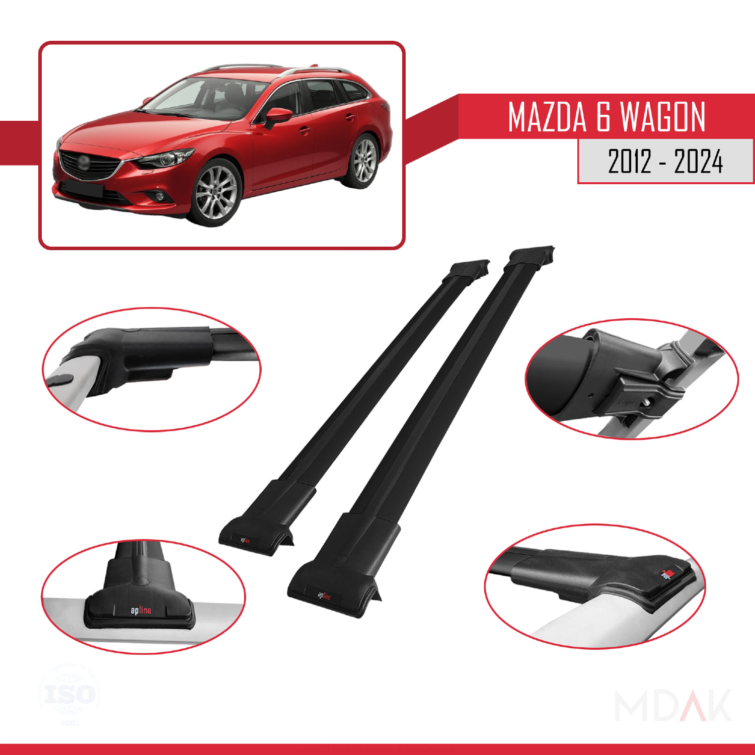 Mazda 6 Wagon 2012-2024 Arası ile Uyumlu FLY Model Ara Atkı Tavan Barı Siyah 2 Adet - Görsel 3