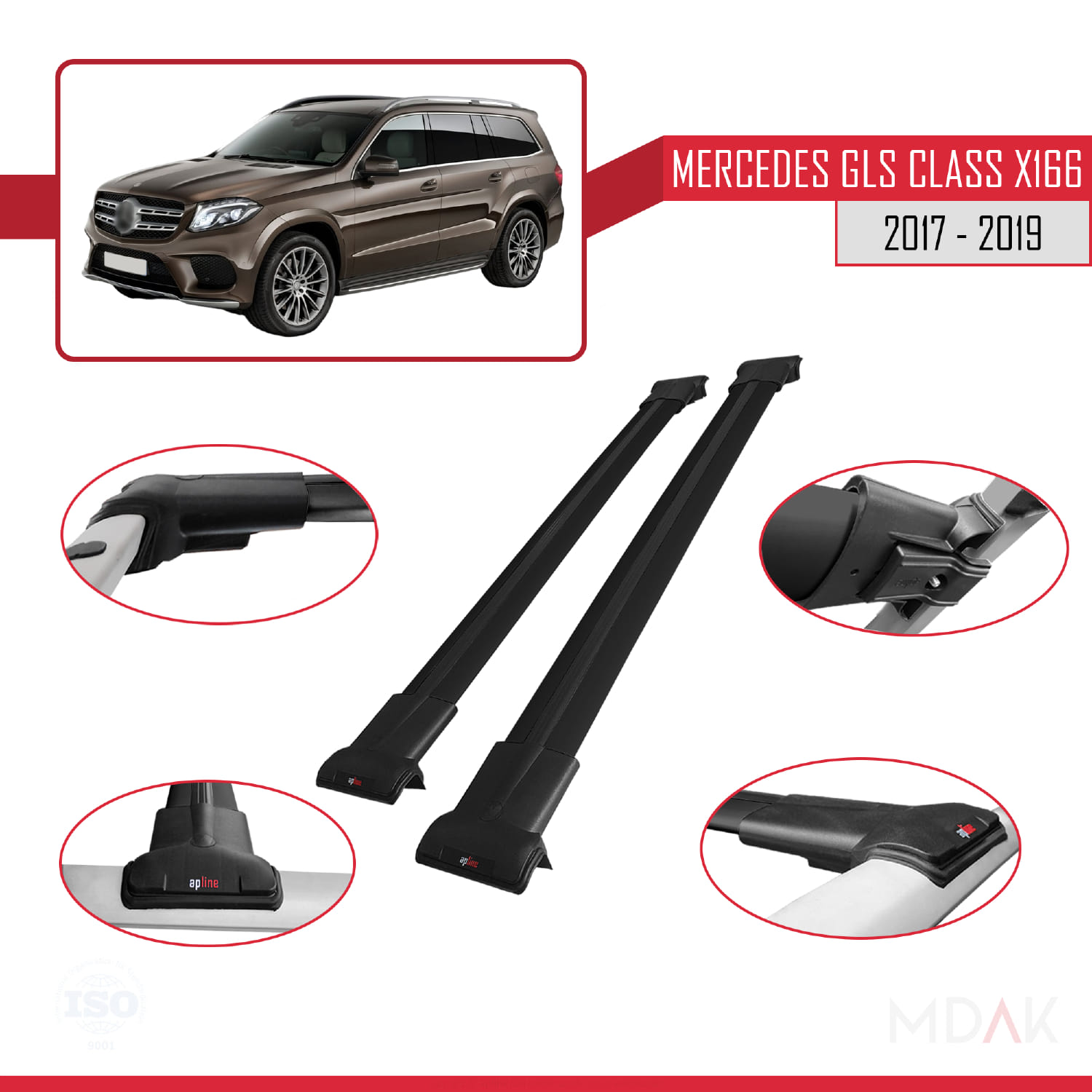 Mercedes GLS Class X166 2017-2019 Arası ile Uyumlu FLY Model Ara Atkı Tavan Barı Siyah 2 Adet - Görsel 3