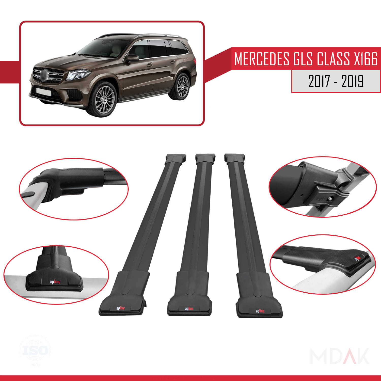 Mercedes GLS Class X166 2017-2019 Arası ile Uyumlu FLY Model Ara Atkı Tavan Barı Siyah 3 Adet - Görsel 4