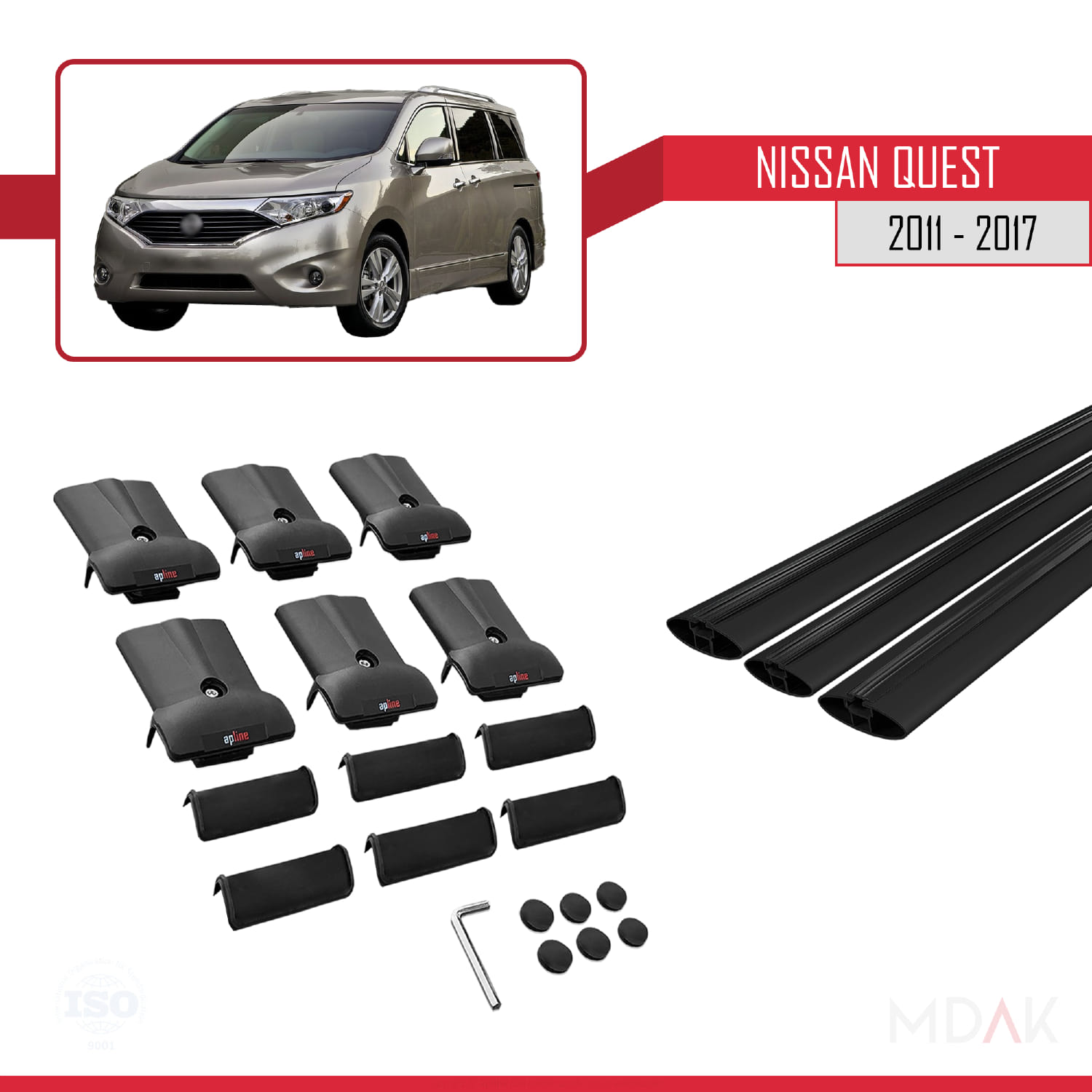 Nissan Quest 2011-2017 Arası ile Uyumlu FLY Model Ara Atkı Tavan Barı Siyah 3 Adet - Görsel 5
