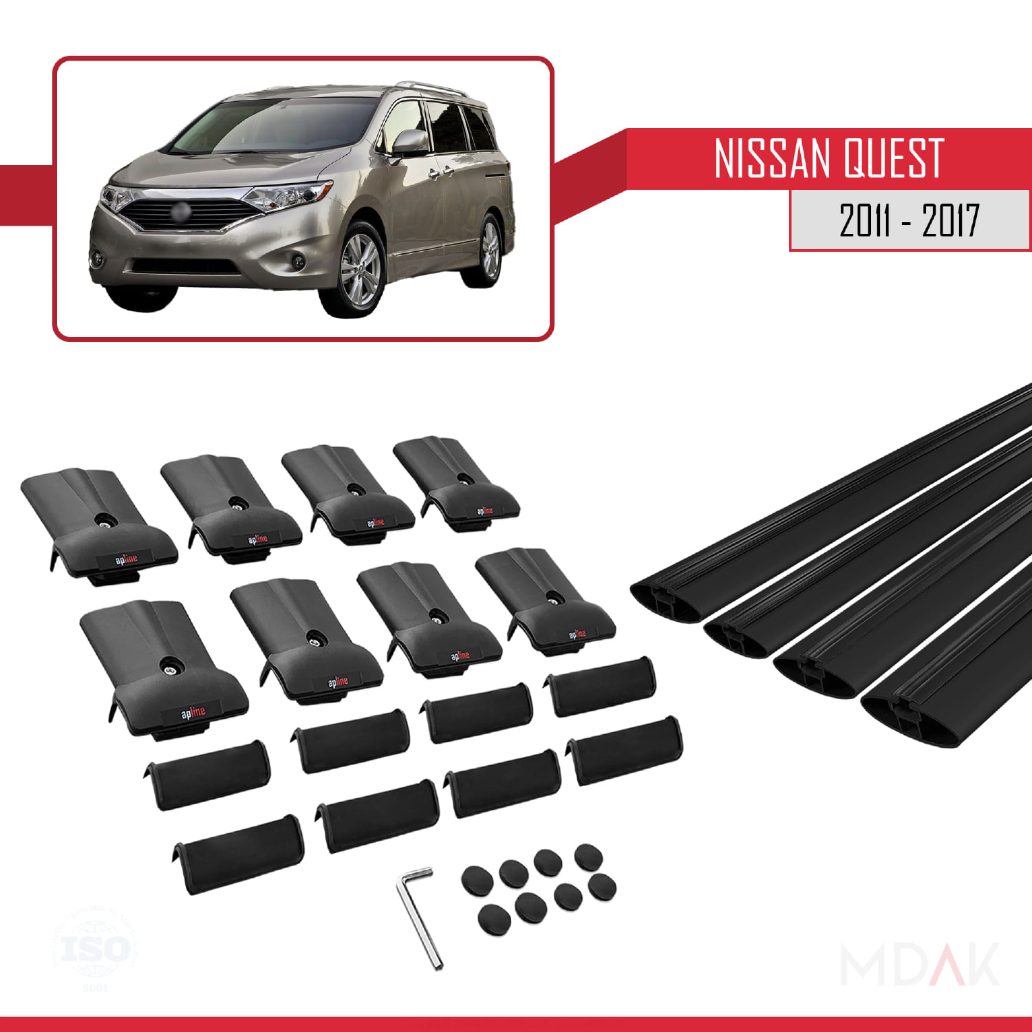 Nissan Quest 2011-2017 Arası ile Uyumlu FLY Model Ara Atkı Tavan Barı Siyah 4 Adet - Görsel 5