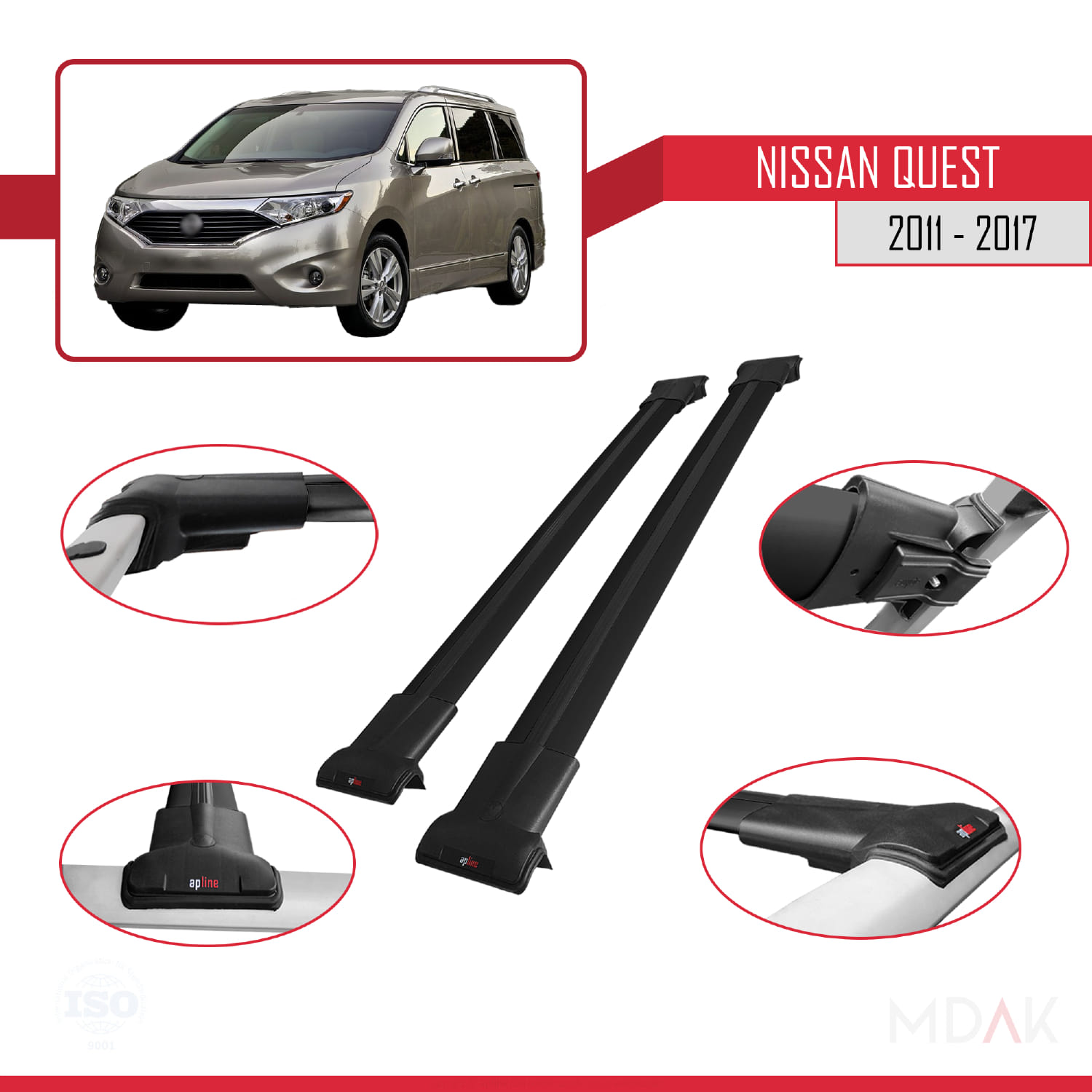 Nissan Quest 2011-2017 Arası ile Uyumlu FLY Model Ara Atkı Tavan Barı Siyah 2 Adet - Görsel 3