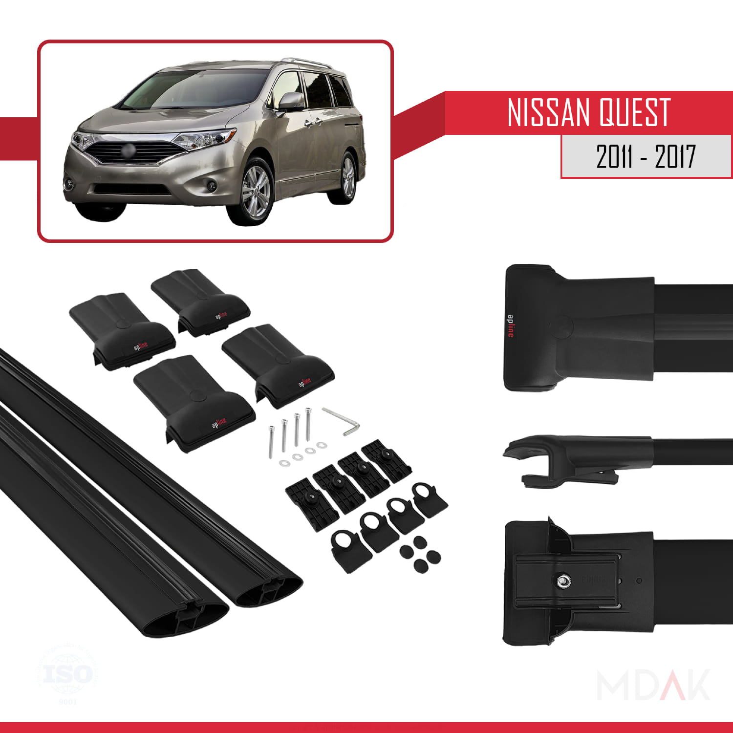 Nissan Quest 2011-2017 Arası ile Uyumlu FLY Model Ara Atkı Tavan Barı Siyah 2 Adet - Görsel 5