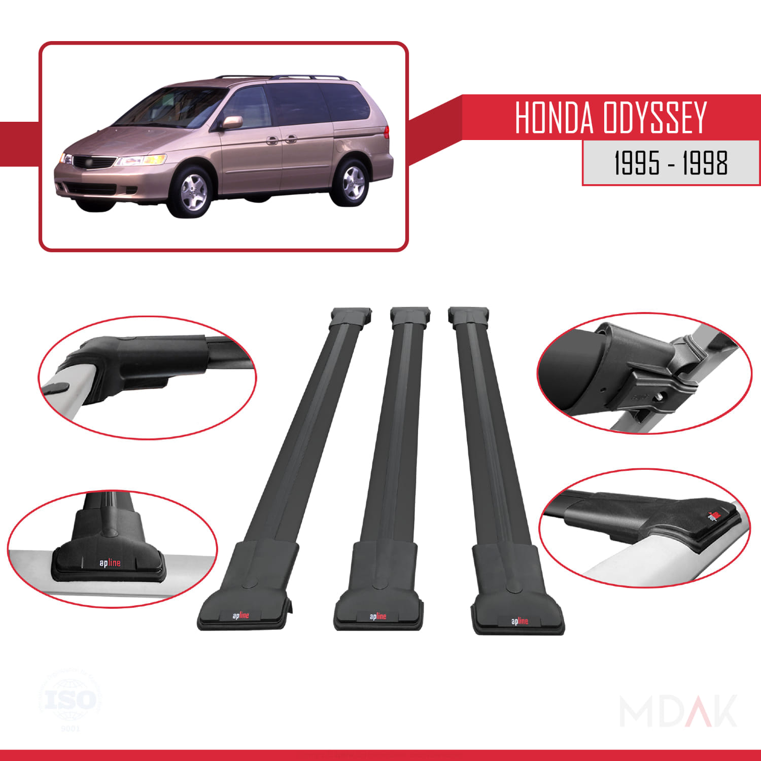 Honda Odyssey 1995-1998 Arası ile Uyumlu FLY Model Ara Atkı Tavan Barı Siyah 3 Adet - Görsel 4