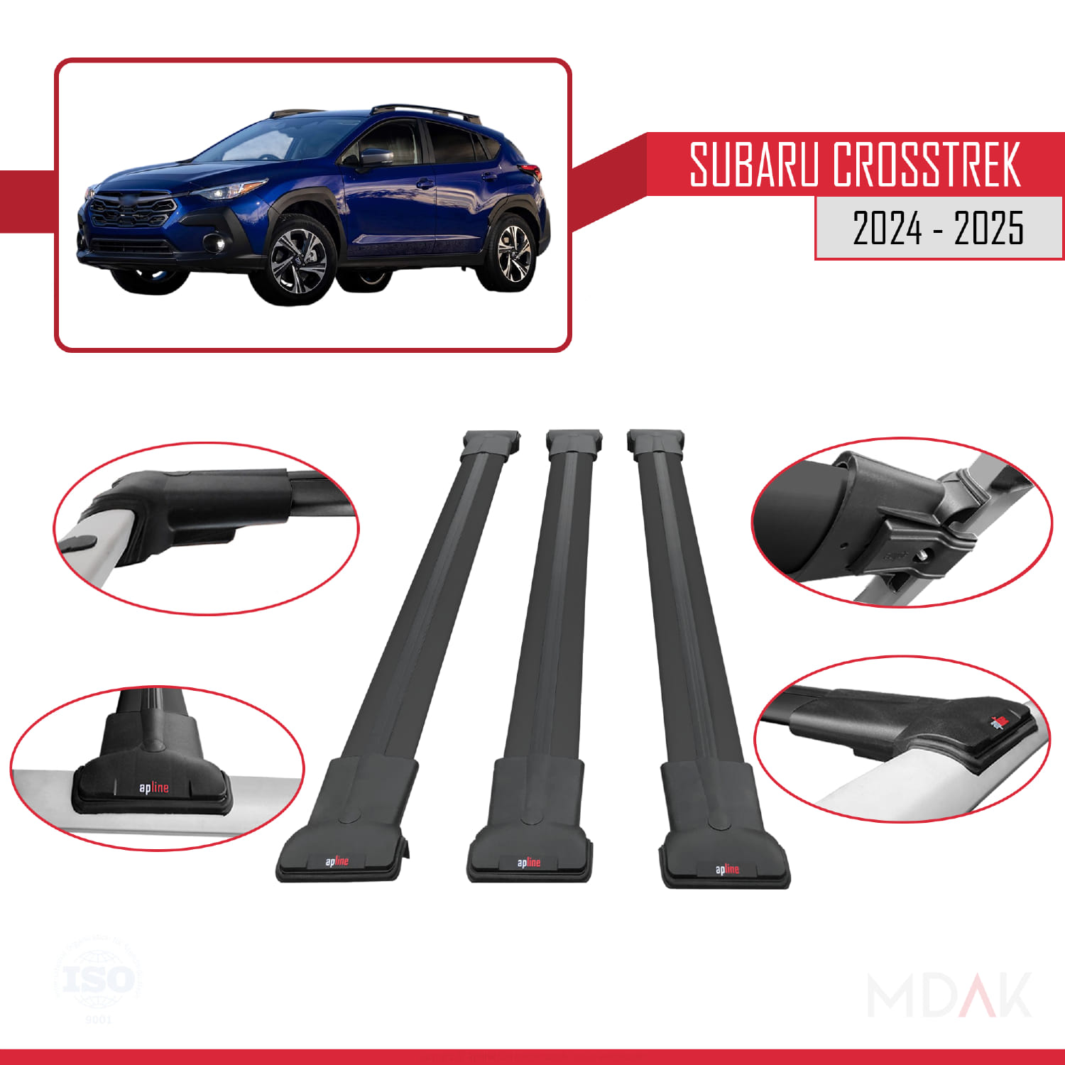 Subaru Crosstrek 2024 ve Sonrası ile Uyumlu FLY Model Ara Atkı Tavan Barı Siyah 3 Adet - Görsel 4