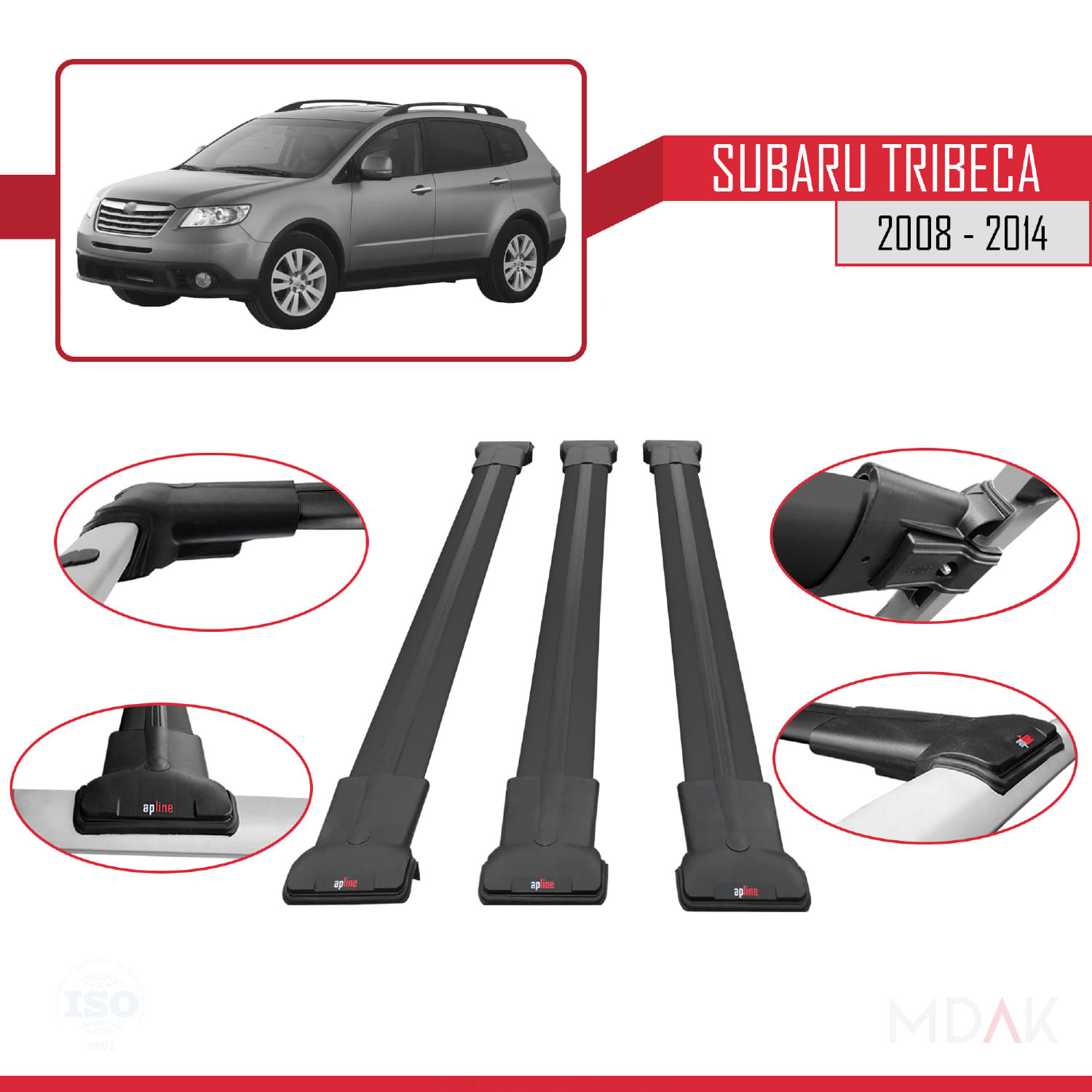 Subaru Tribeca 2008-2014 Arası ile Uyumlu FLY Model Ara Atkı Tavan Barı Siyah 3 Adet - Görsel 4