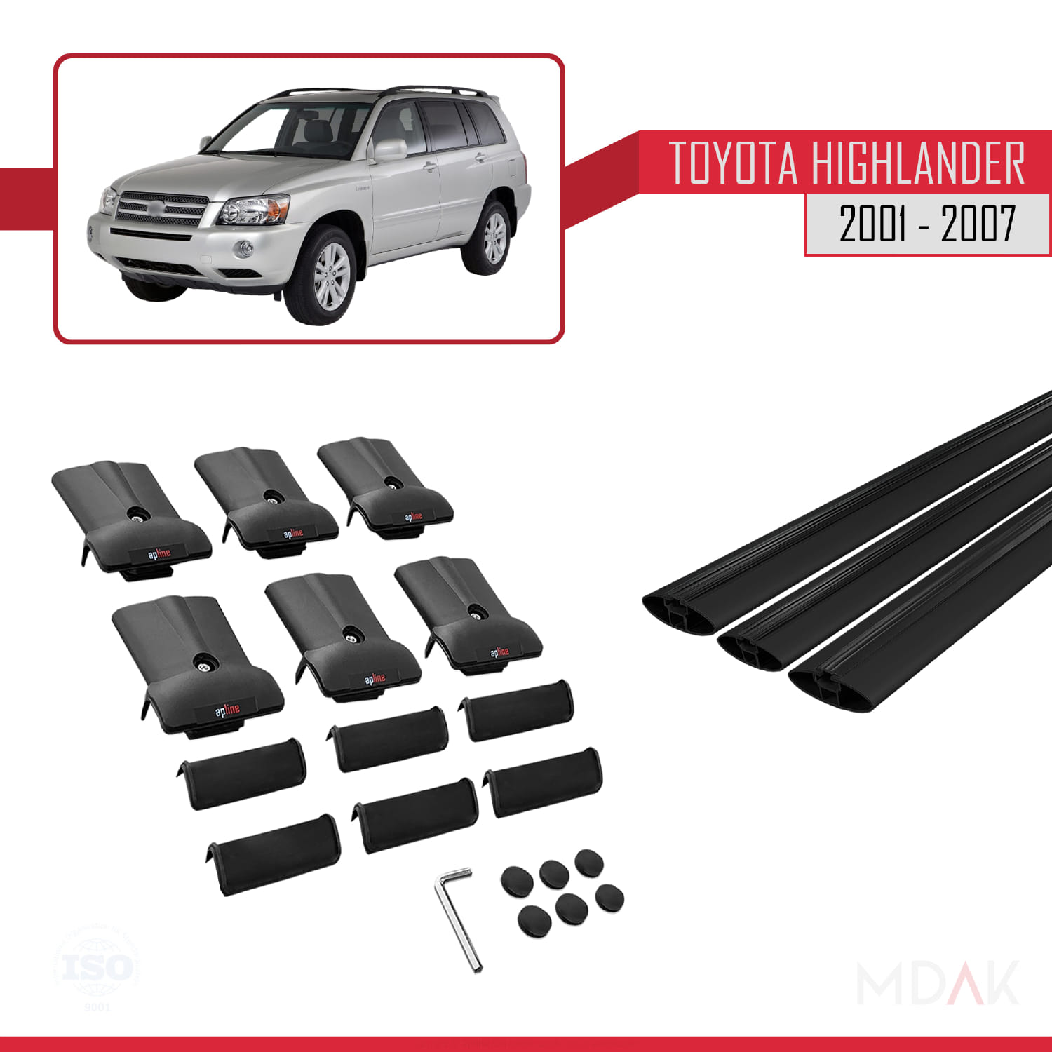 Toyota Highlander 2001-2007 Arası ile Uyumlu FLY Model Ara Atkı Tavan Barı Siyah 3 Adet - Görsel 5