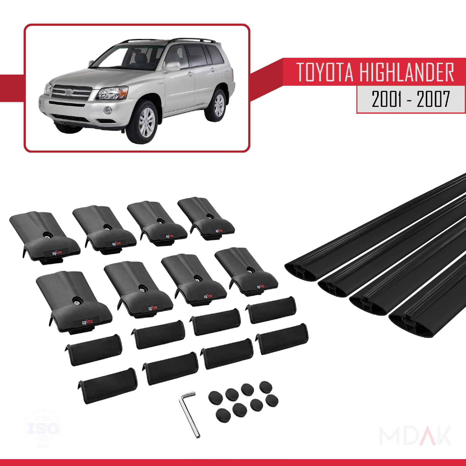 Toyota Highlander 2001-2007 Arası ile Uyumlu FLY Model Ara Atkı Tavan Barı Siyah 4 Adet - Görsel 5