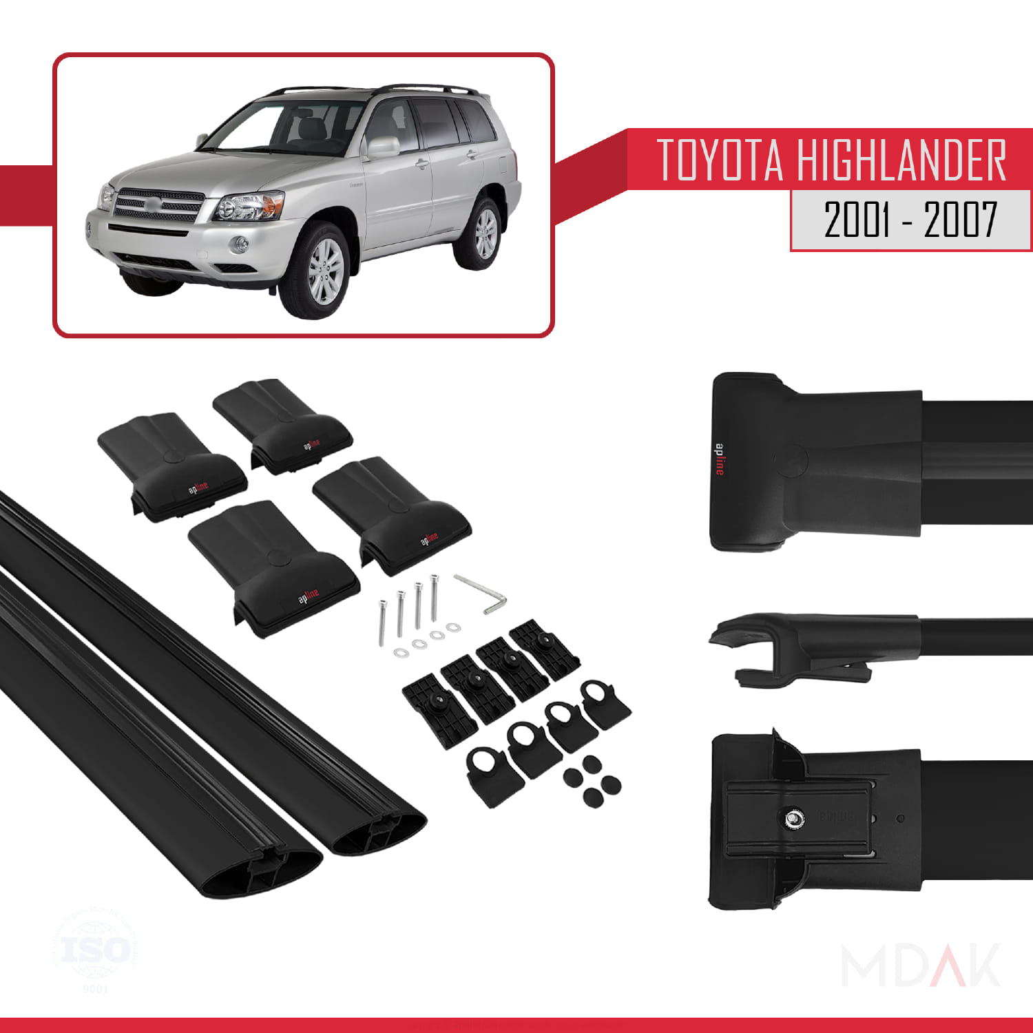 Toyota Highlander 2001-2007 Arası ile Uyumlu FLY Model Ara Atkı Tavan Barı Siyah 2 Adet - Görsel 5