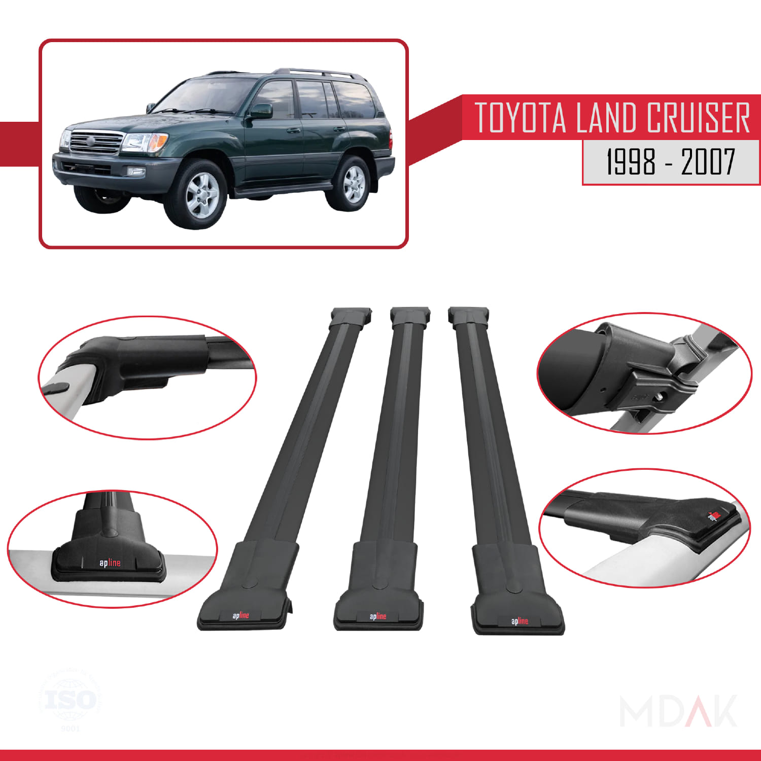 Toyota Land Cruiser 1998-2007 Arası ile Uyumlu FLY Model Ara Atkı Tavan Barı Siyah 3 Adet - Görsel 4