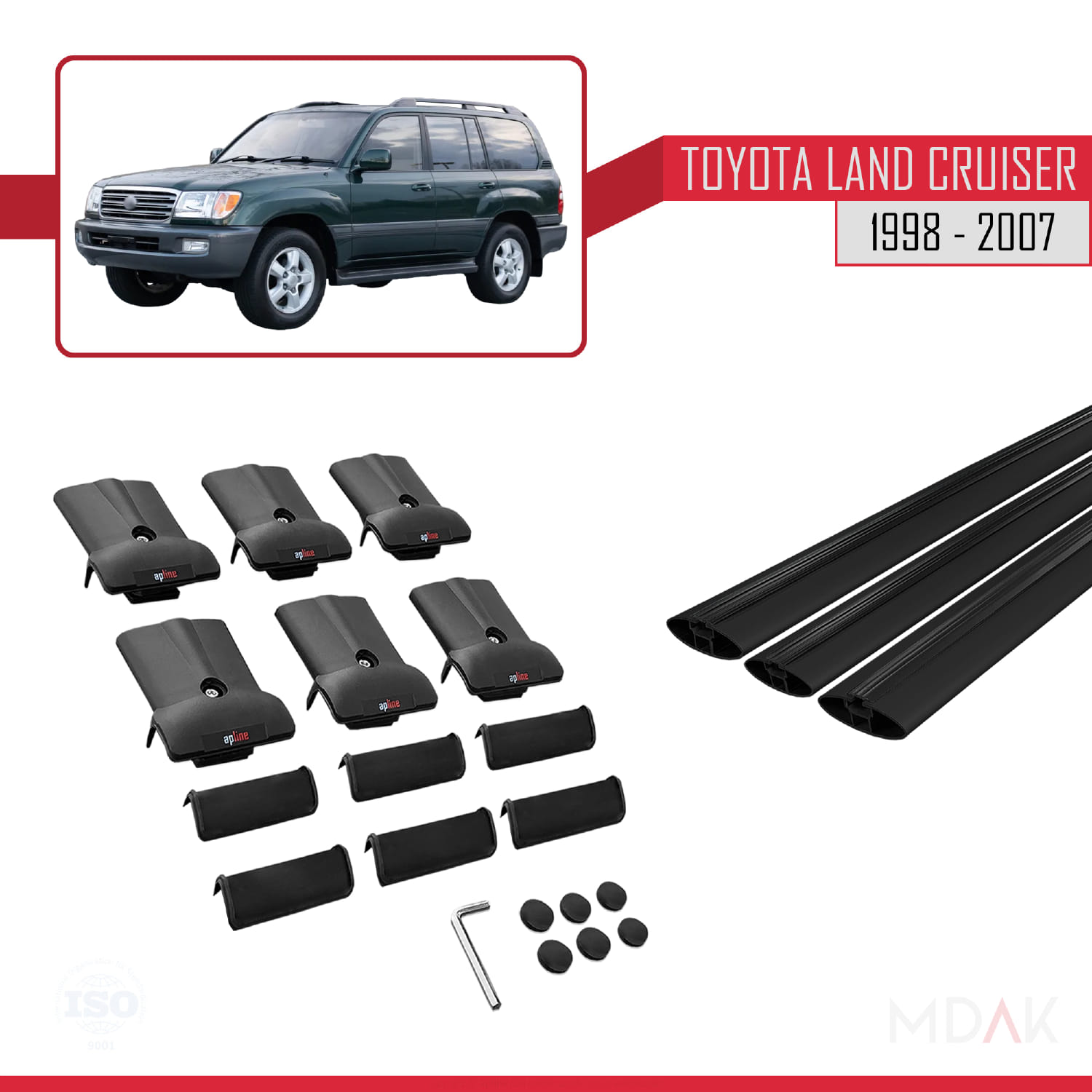 Toyota Land Cruiser 1998-2007 Arası ile Uyumlu FLY Model Ara Atkı Tavan Barı Siyah 3 Adet - Görsel 5