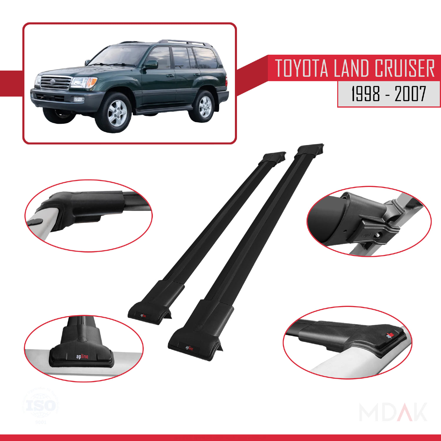 Toyota Land Cruiser 1998-2007 Arası ile Uyumlu FLY Model Ara Atkı Tavan Barı Siyah 2 Adet - Görsel 3