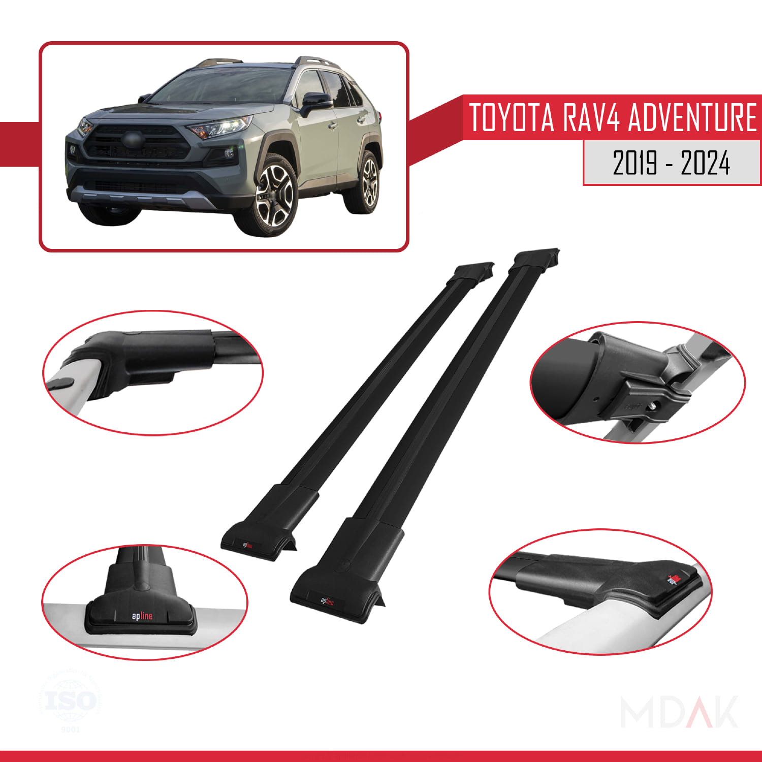 Toyota RAV4 Adventure 2019-2024 Arası ile Uyumlu FLY Model Ara Atkı Tavan Barı Siyah 2 Adet - Görsel 3