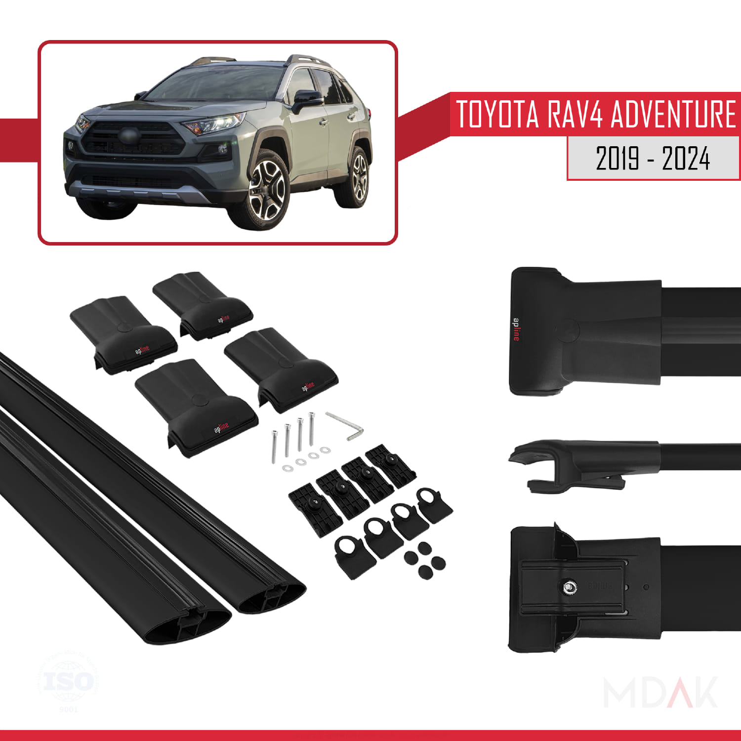 Toyota RAV4 Adventure 2019-2024 Arası ile Uyumlu FLY Model Ara Atkı Tavan Barı Siyah 2 Adet - Görsel 5