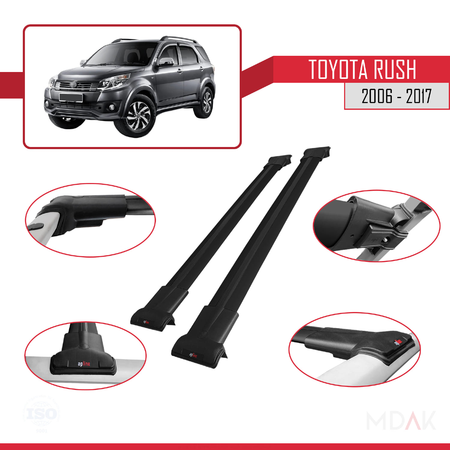 Toyota Rush 2006-2017 Arası ile Uyumlu FLY Model Ara Atkı Tavan Barı Siyah 2 Adet - Görsel 3