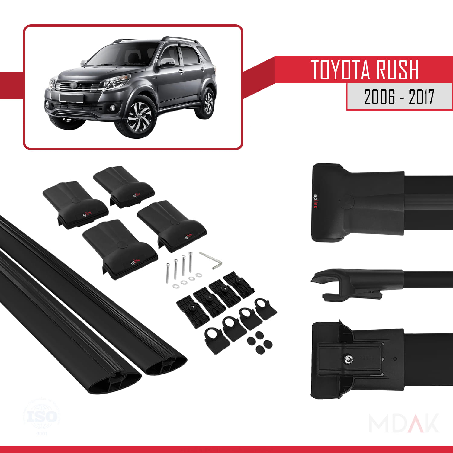 Toyota Rush 2006-2017 Arası ile Uyumlu FLY Model Ara Atkı Tavan Barı Siyah 2 Adet - Görsel 5