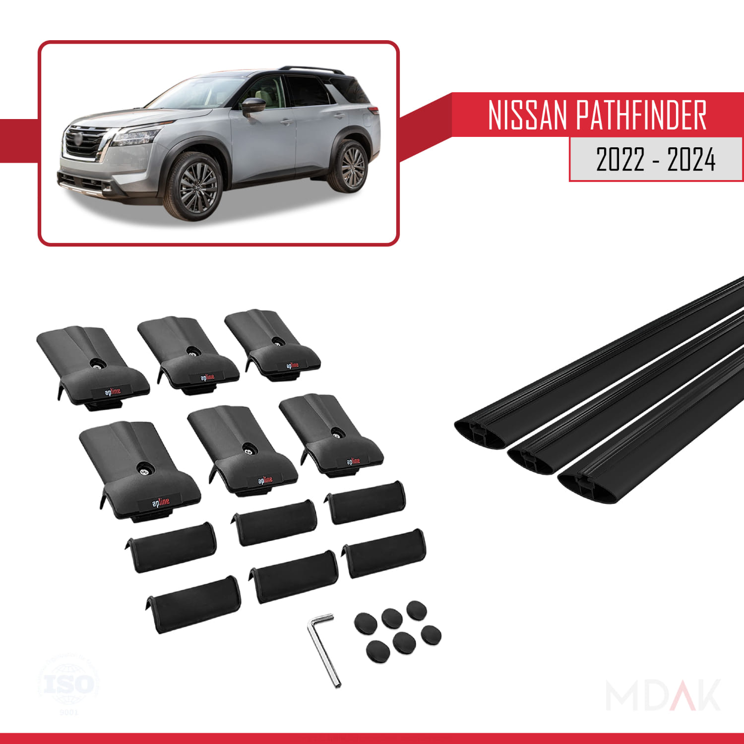 Nissan Pathfinder 2022-2024 Arası ile Uyumlu FLY Model Ara Atkı Tavan Barı Siyah 3 Adet - Görsel 5