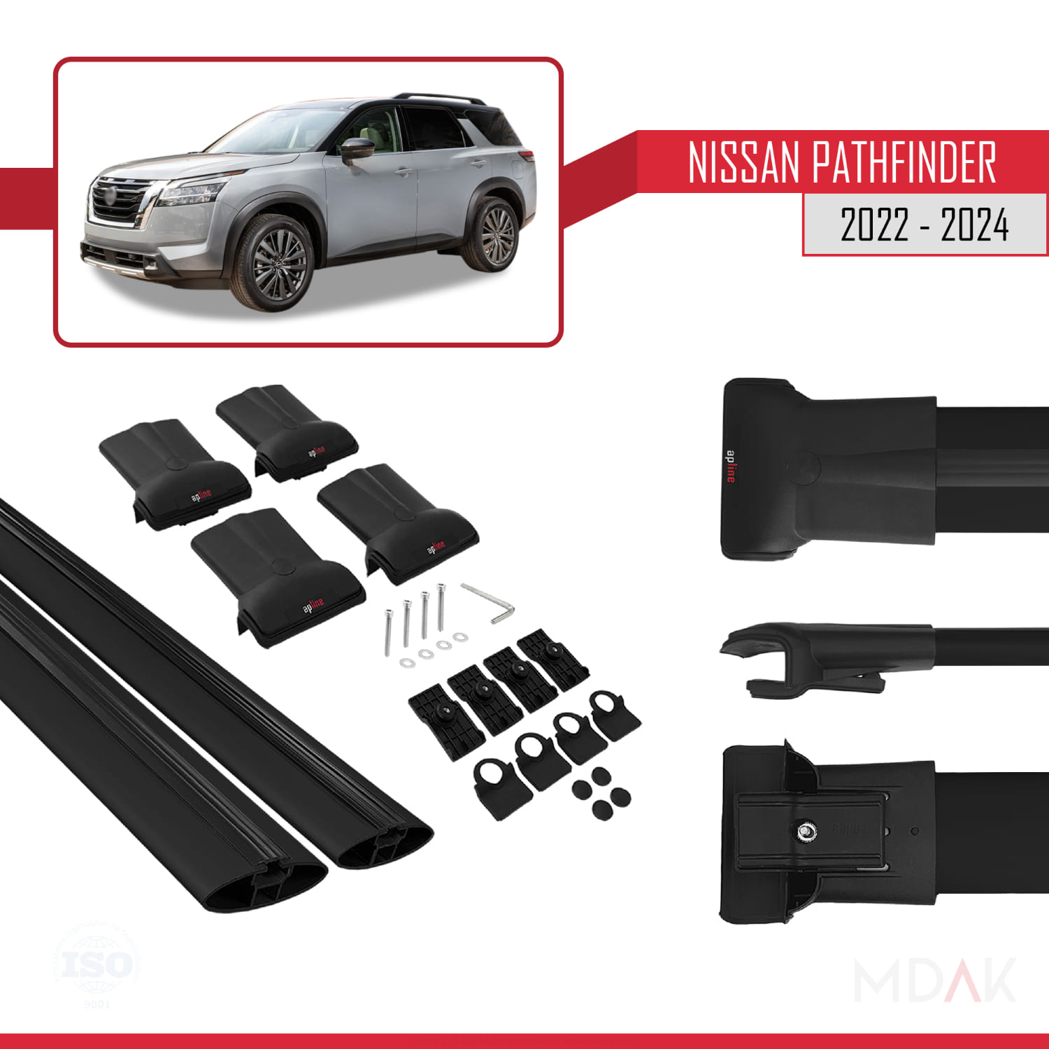 Nissan Pathfinder 2022-2024 Arası ile Uyumlu FLY Model Ara Atkı Tavan Barı Siyah 2 Adet - Görsel 5