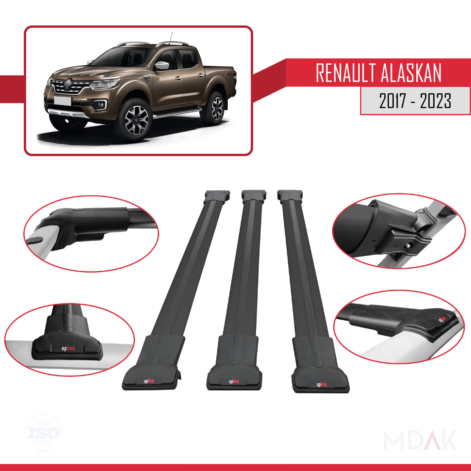 Renault Alaskan 2017-2023 Arası ile Uyumlu FLY Model Ara Atkı Tavan Barı Siyah 3 Adet - Görsel 4