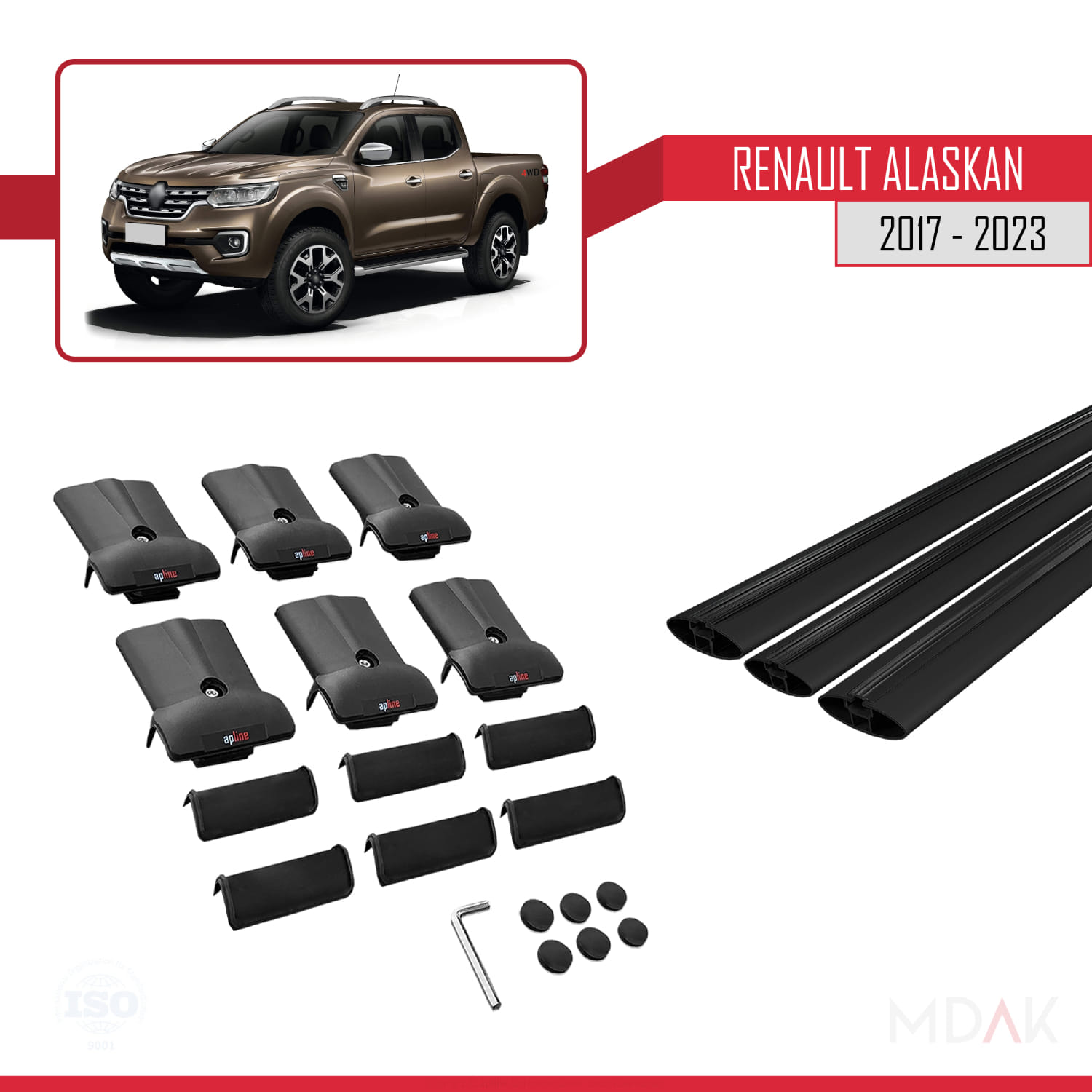 Renault Alaskan 2017-2023 Arası ile Uyumlu FLY Model Ara Atkı Tavan Barı Siyah 3 Adet - Görsel 5