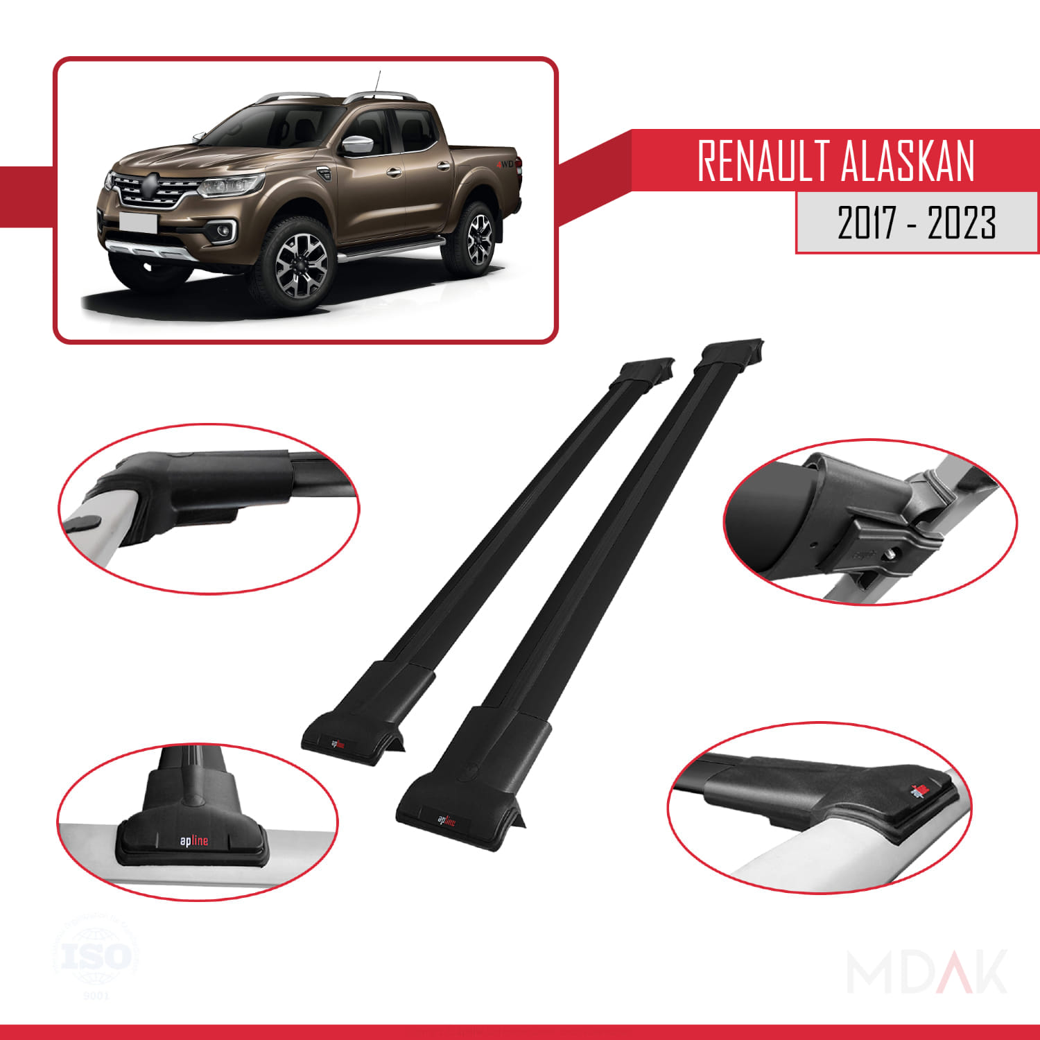 Renault Alaskan 2017-2023 Arası ile Uyumlu FLY Model Ara Atkı Tavan Barı Siyah 2 Adet - Görsel 3