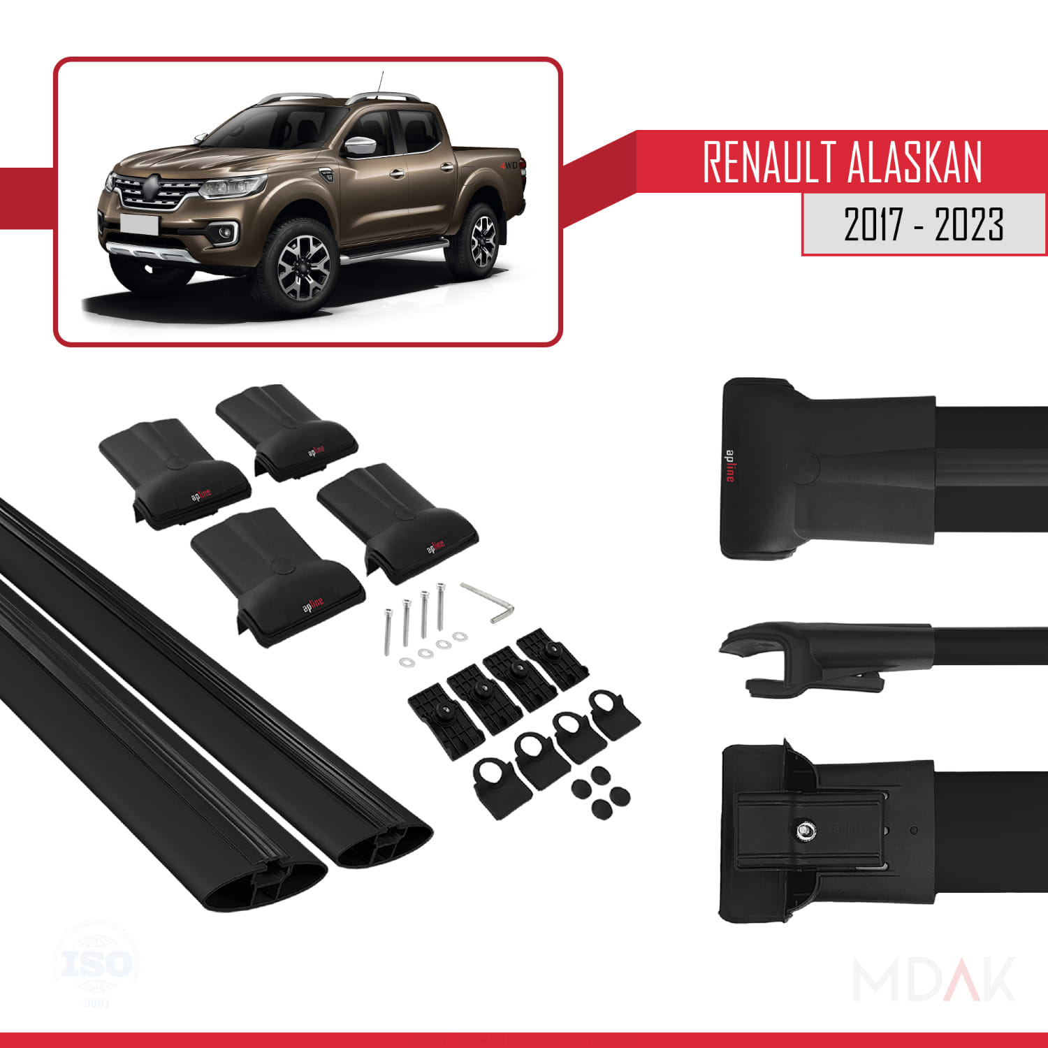 Renault Alaskan 2017-2023 Arası ile Uyumlu FLY Model Ara Atkı Tavan Barı Siyah 2 Adet - Görsel 5