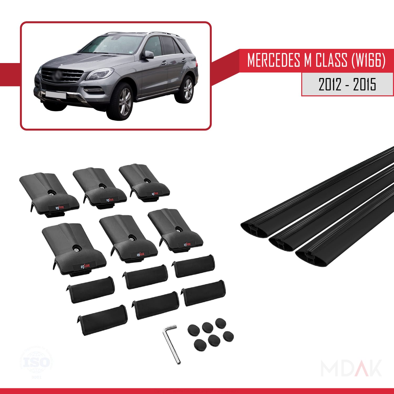Mercedes M Class 3 (W166) Pre-Facelift 2012-2015 Arası ile Uyumlu FLY Model Ara Atkı Tavan Barı Siyah 3 Adet - Görsel 5