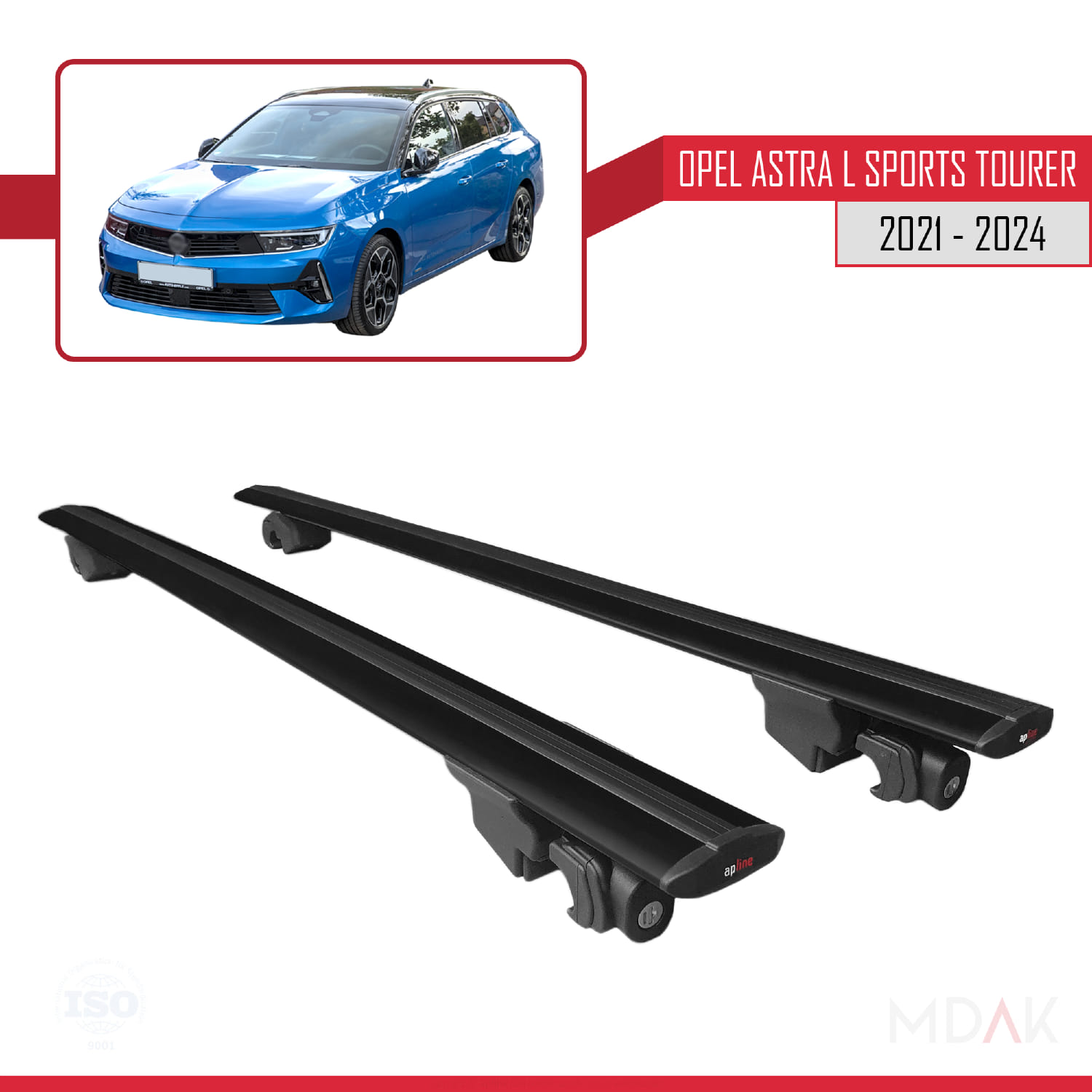 Opel Astra L Sports Tourer 2021-2024 Arası ile Uyumlu HOOK Model Ara Atkı Tavan Barı Siyah 2 Adet - Görsel 4