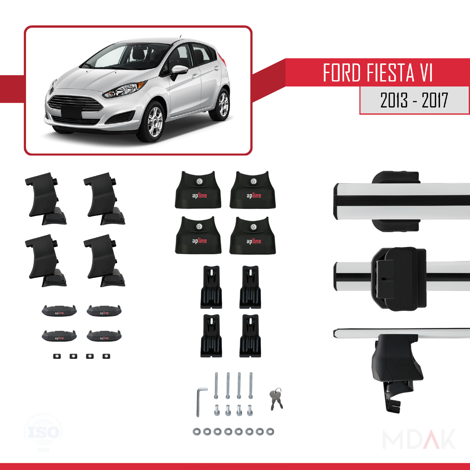 Ford Fiesta 6 Post-Facelift 2013-2017 Arası ile Uyumlu ACE-4 Ara Atkı Tavan Barı Gri 2 Adet - Görsel 5